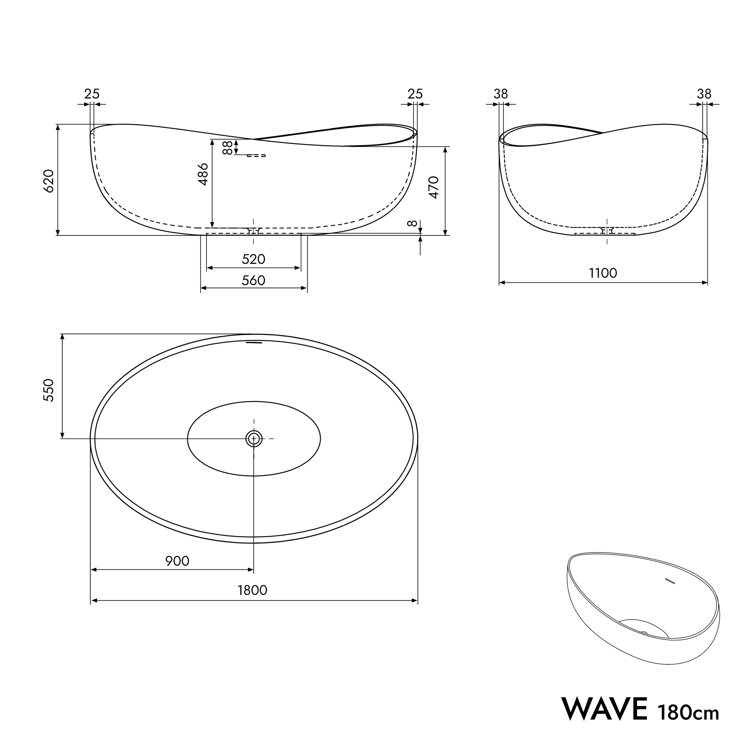 Fritstående badekar WAVE STONE