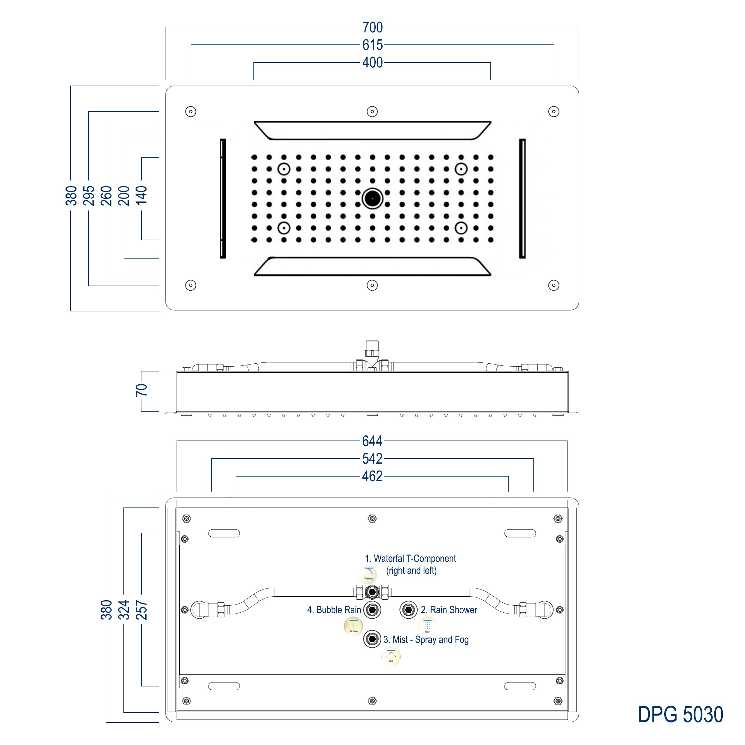 Brusehoved til indbygning i loftet XXL DPG5030