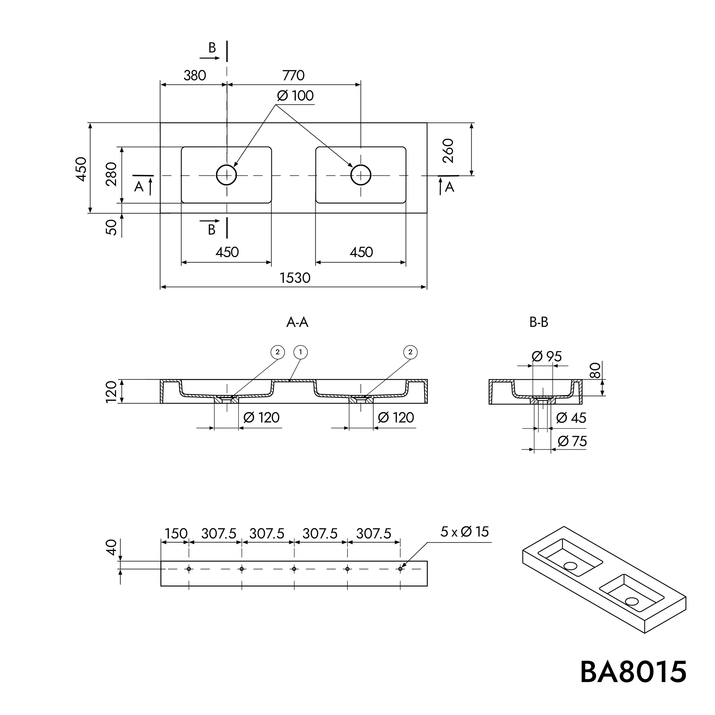 Væghængt Håndvask BA8015