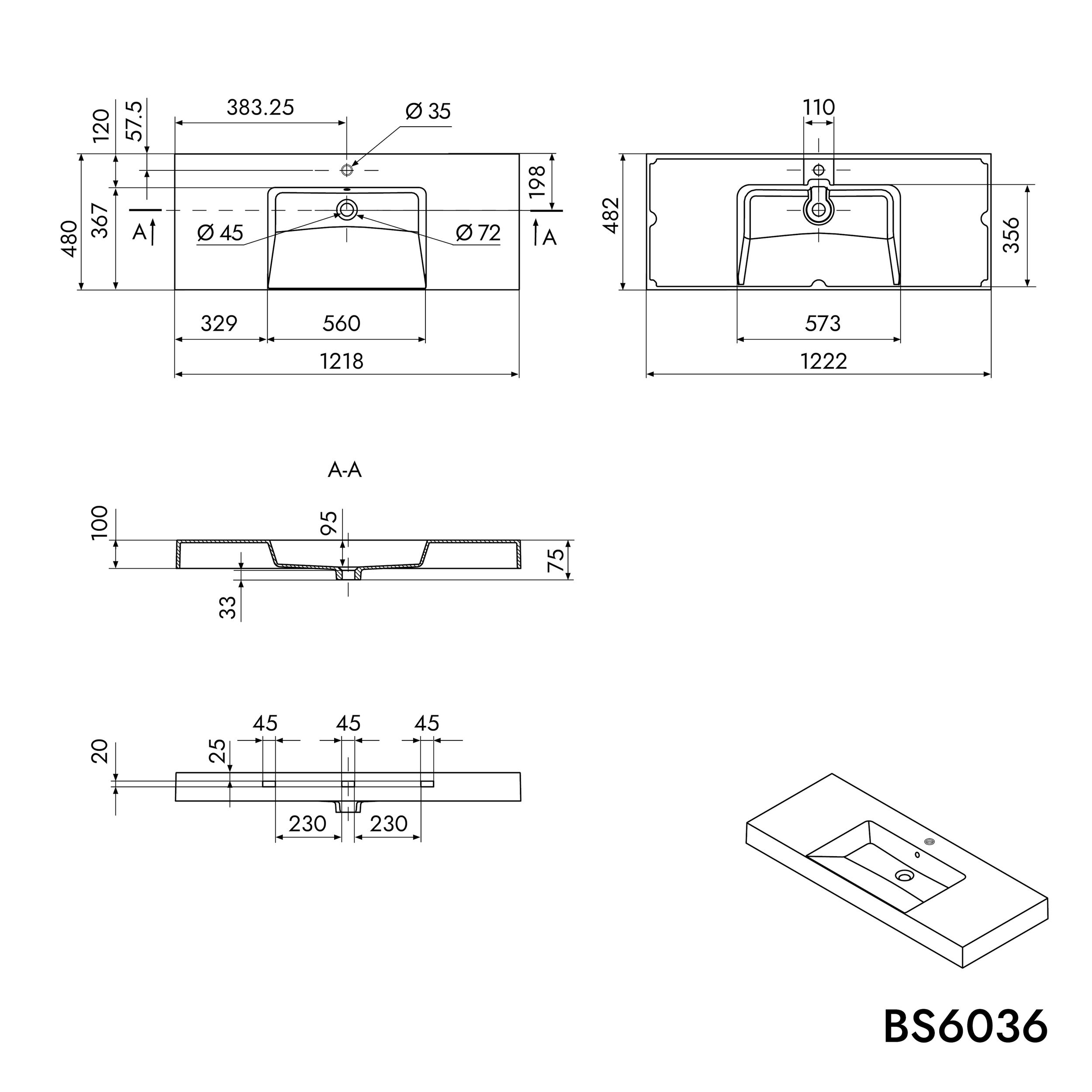 Væghængt håndvask i støbemarmor BS6036