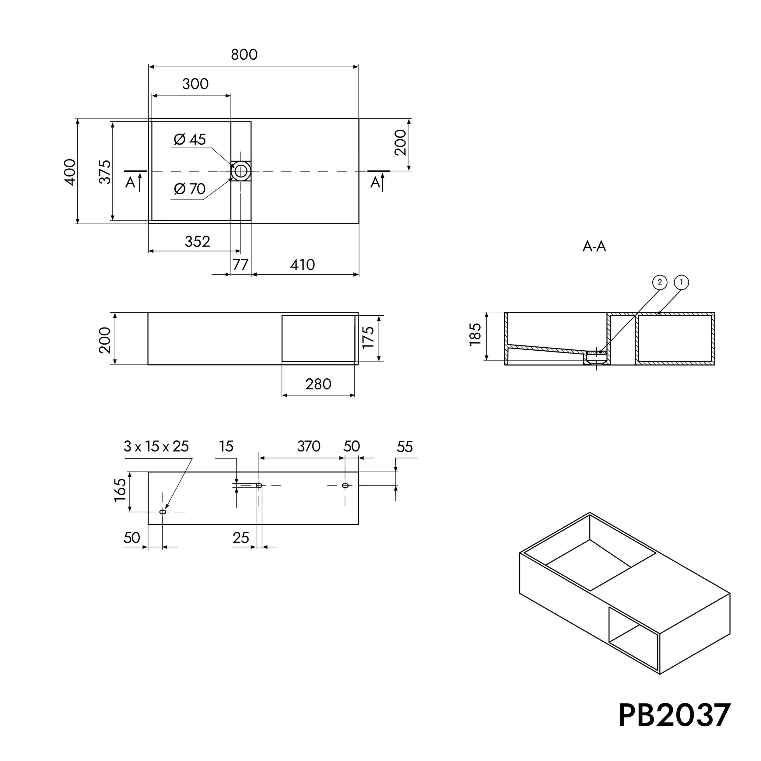 Væghængt Håndvask PB2037