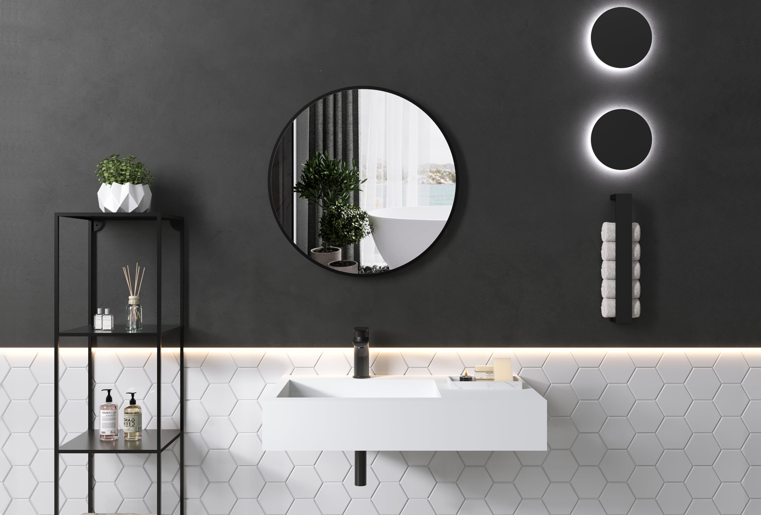 PB2014 væghængt håndvask i mineralstøbning