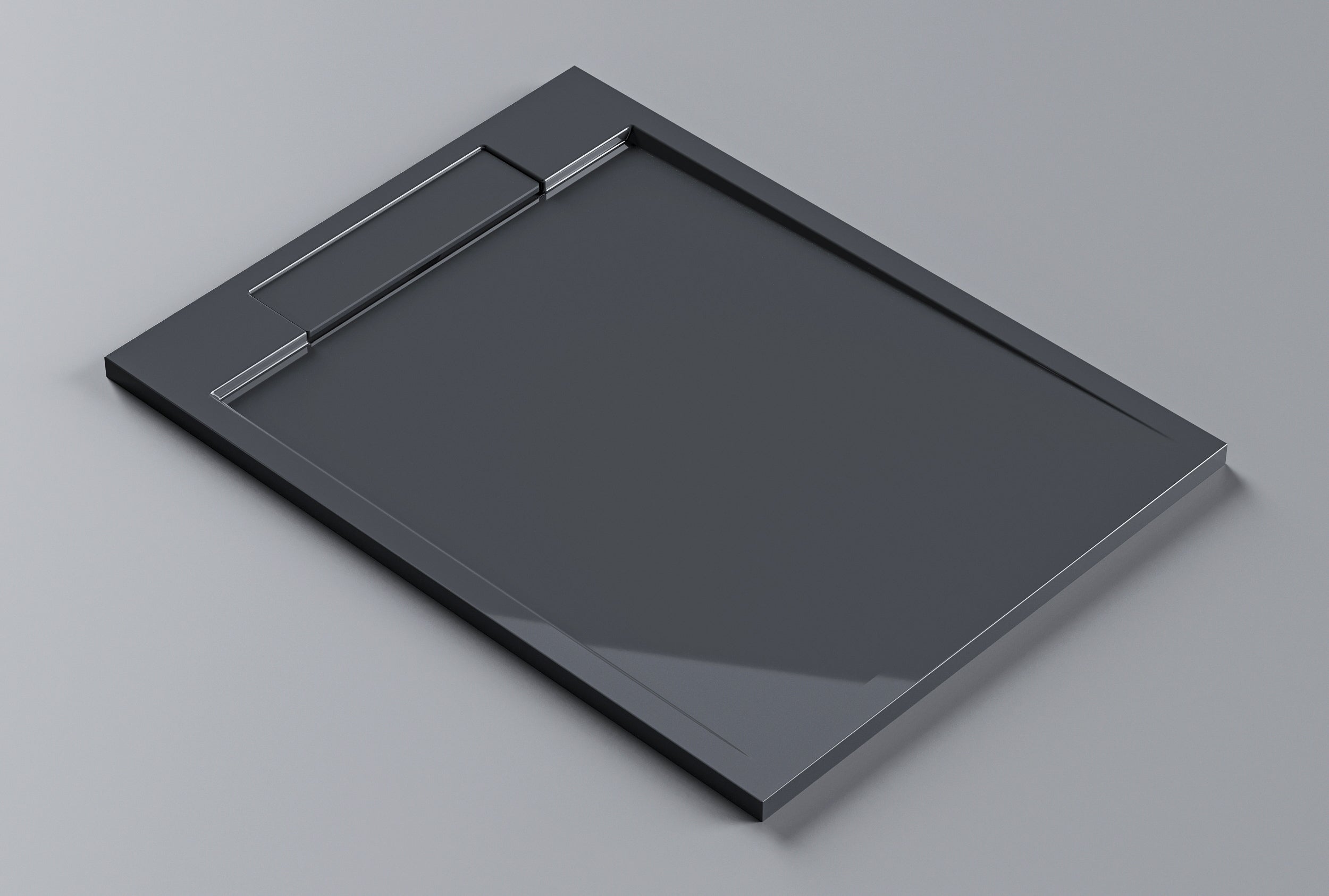 Brusebund af massiv sten (Solid Surface) M2290CG/PB3085GG - skinnende grå 120×90×3,5 cm