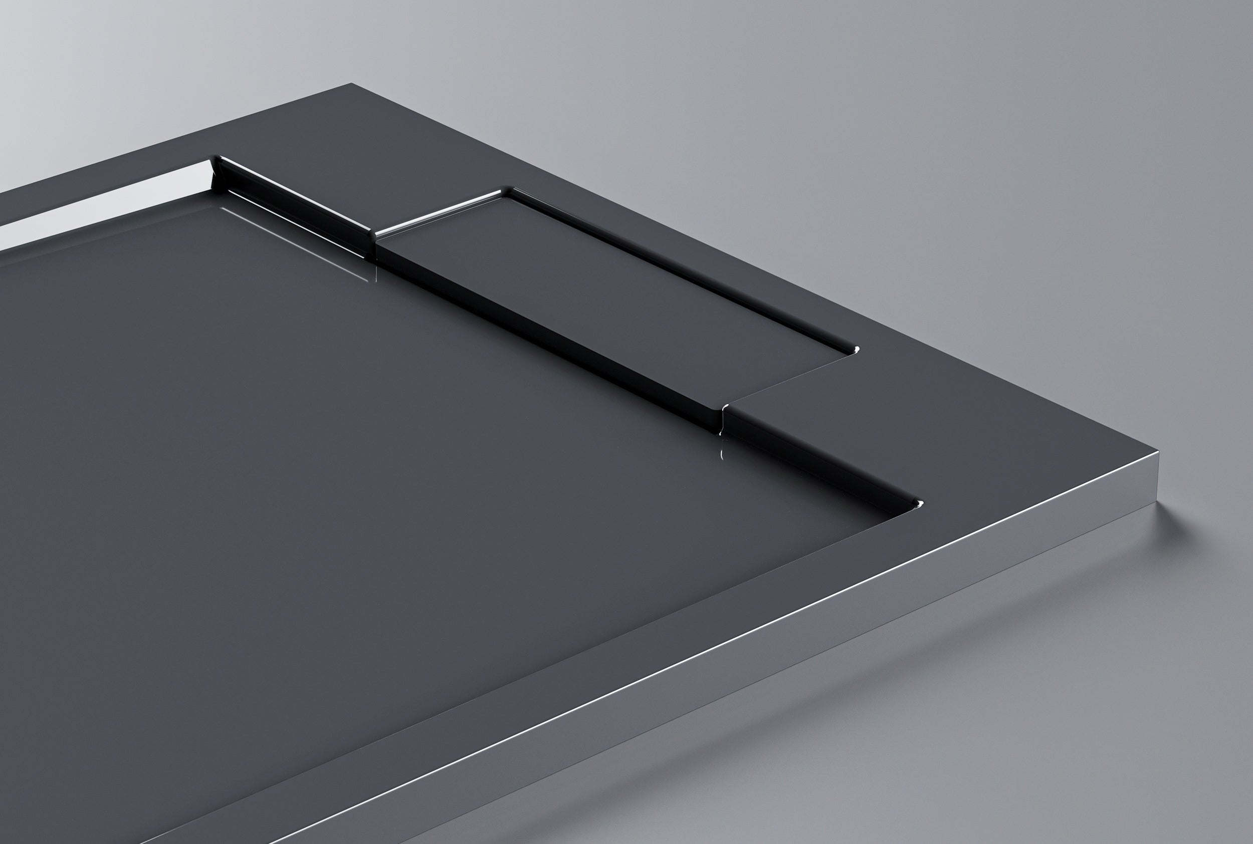 Brusebund af massiv sten (Solid Surface) M2290CG/PB3085GG - skinnende grå 120×90×3,5 cm