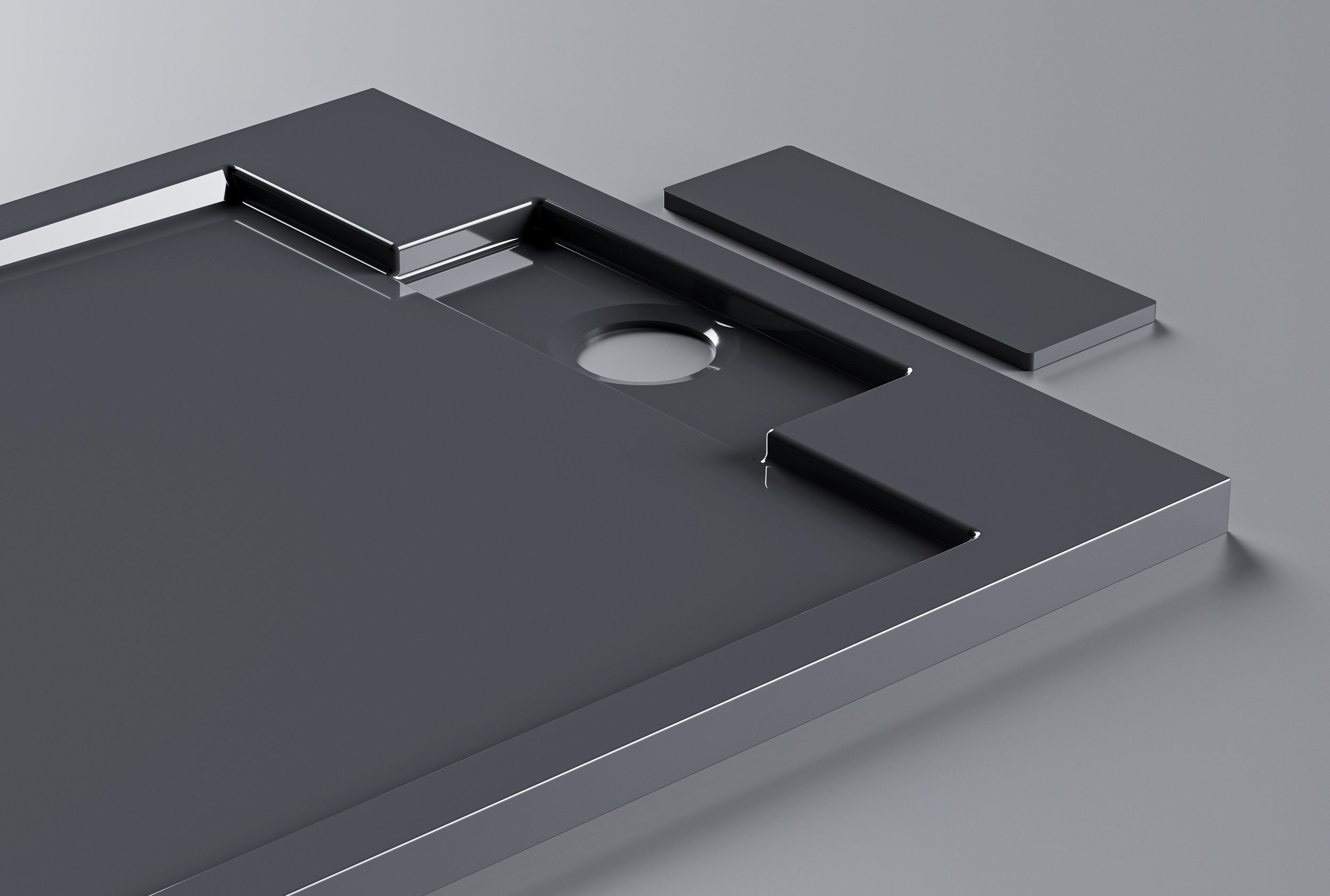 Brusebund af massiv sten (Solid Surface) M2290CG/PB3085GG - skinnende grå 120×90×3,5 cm