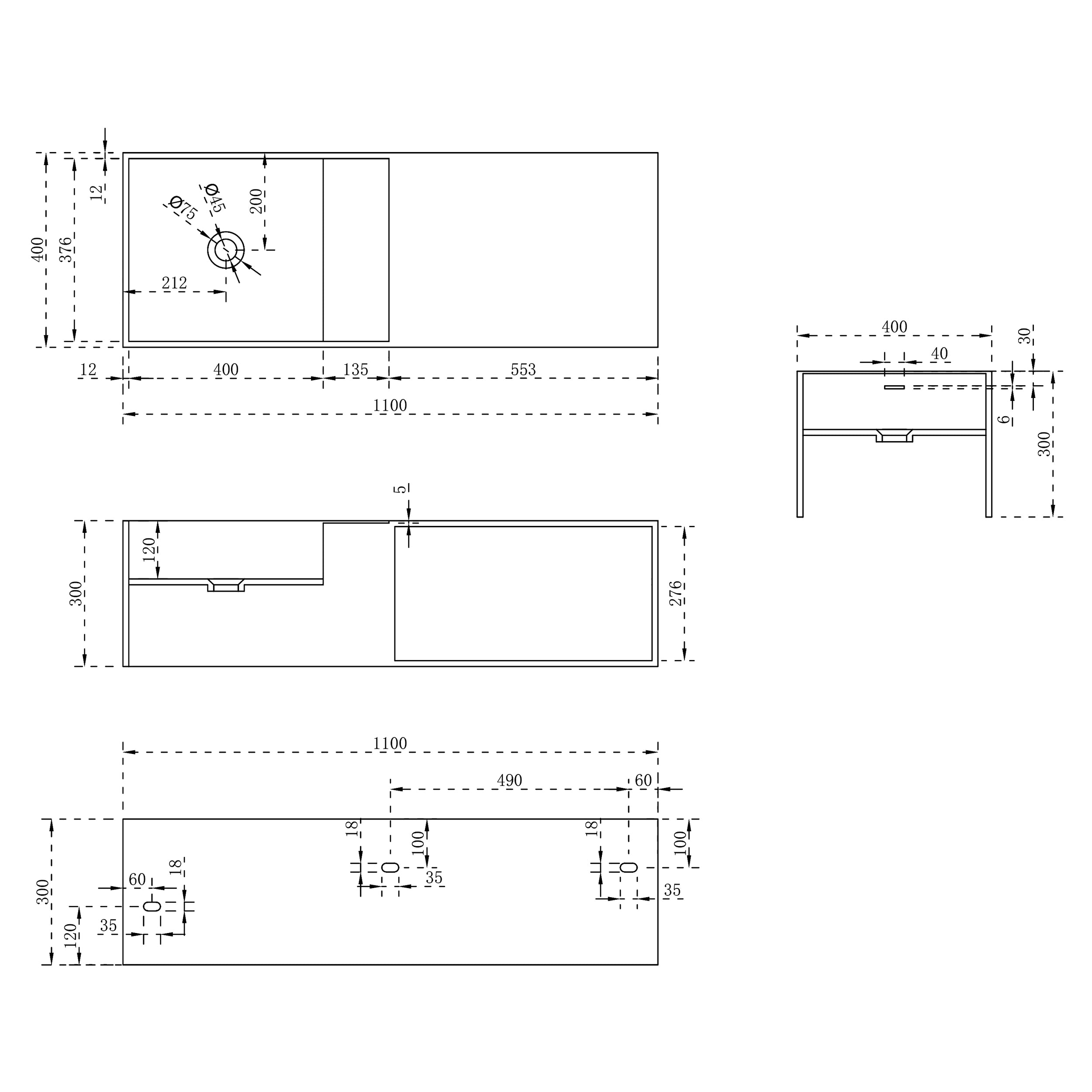 Væghængt håndvask TWG36 i støbt mineral