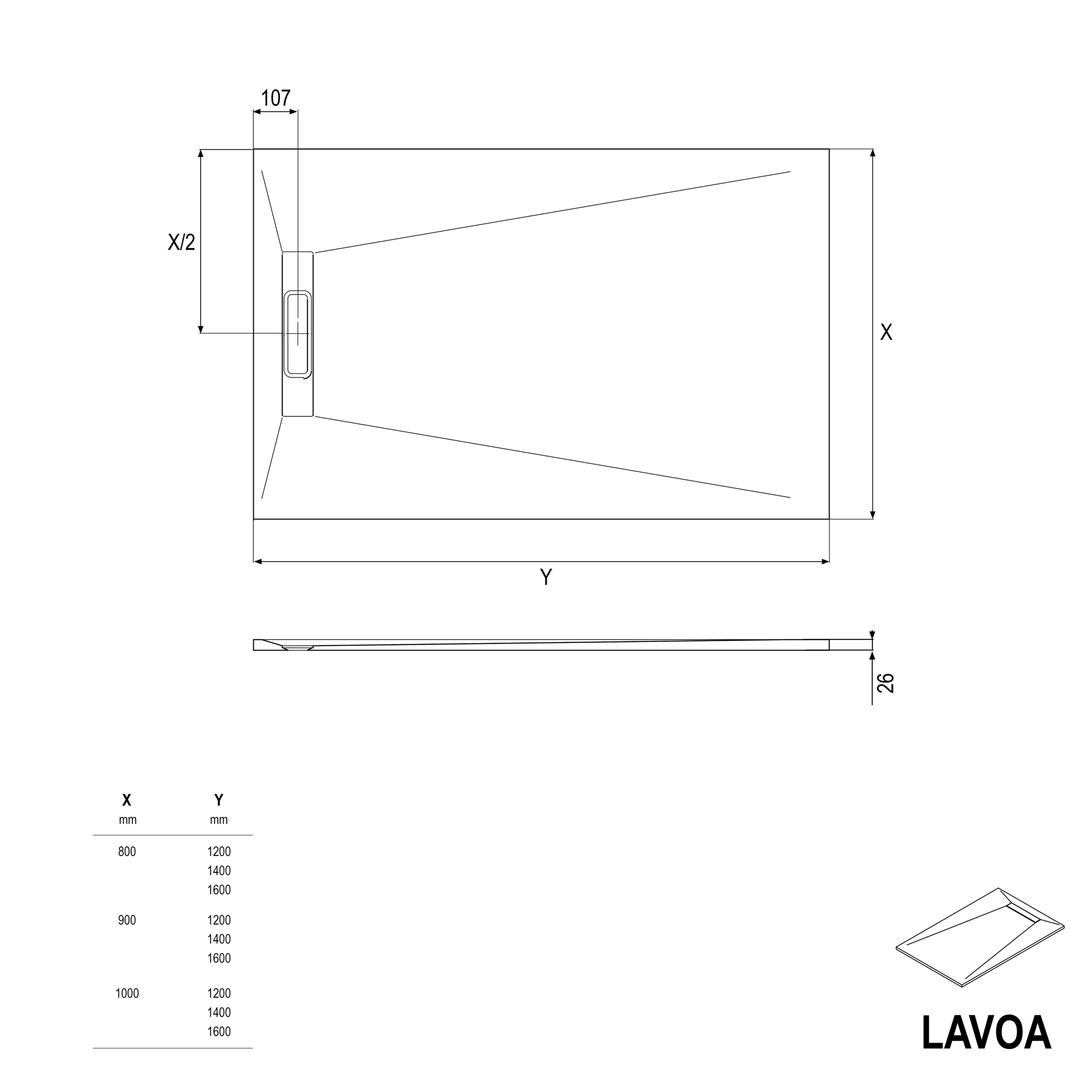 Flad støbt mineralbrusebakke LAVOA