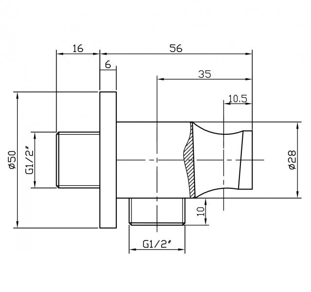 Vægtilslutningsbøjning med bruseholder BA003