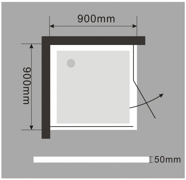 Vinkelvæg til brusebad af ægte NANO-glas EX416 - 90 × 90 × 195cm - med brusebund