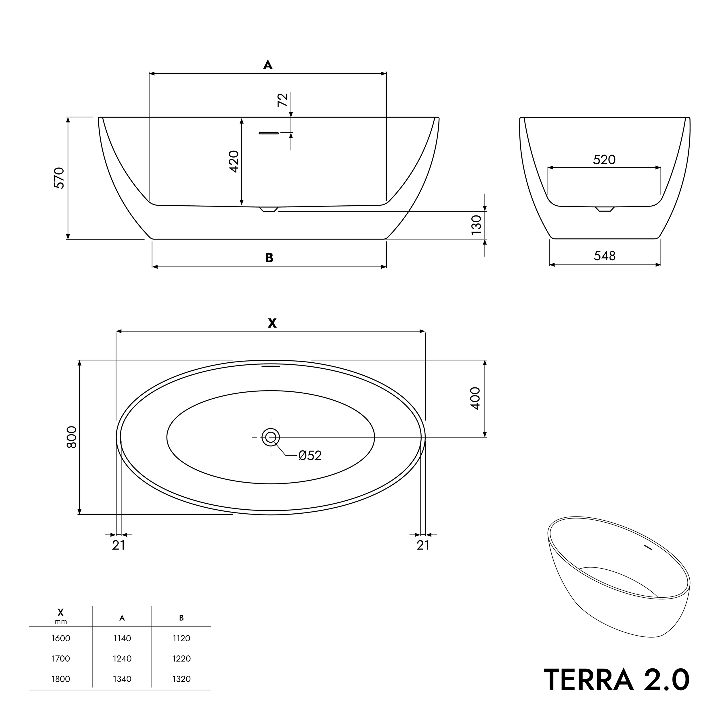 Fritstående badekar TERRA 2.0 akryl