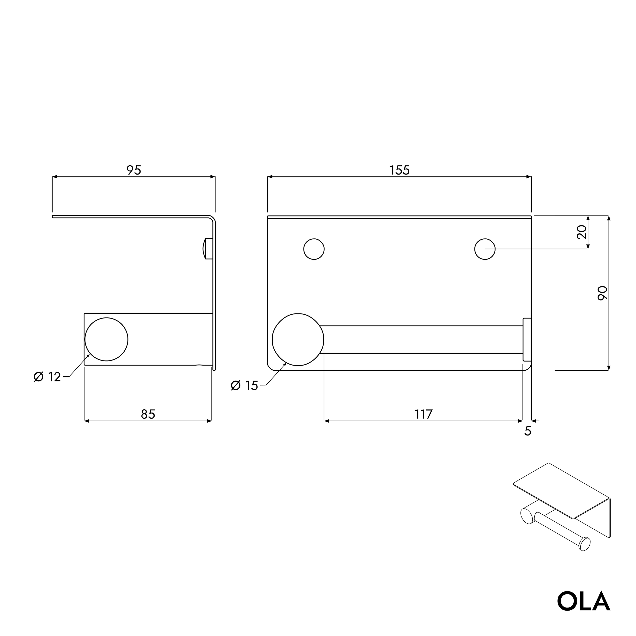 Papirrulleholder OLA - med hylde