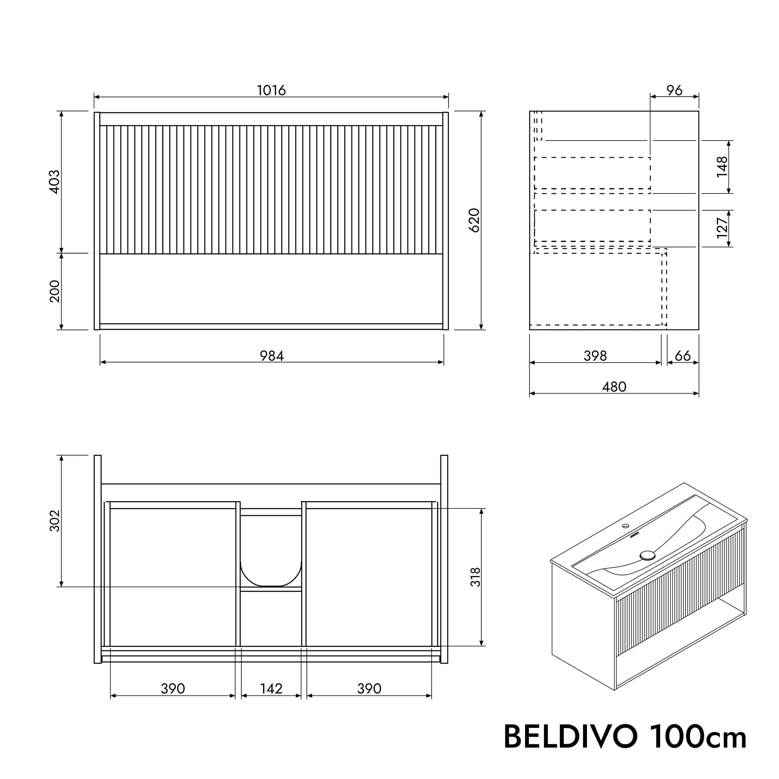 Badmøbel-sæt BELDIVO 100 cm med håndvask