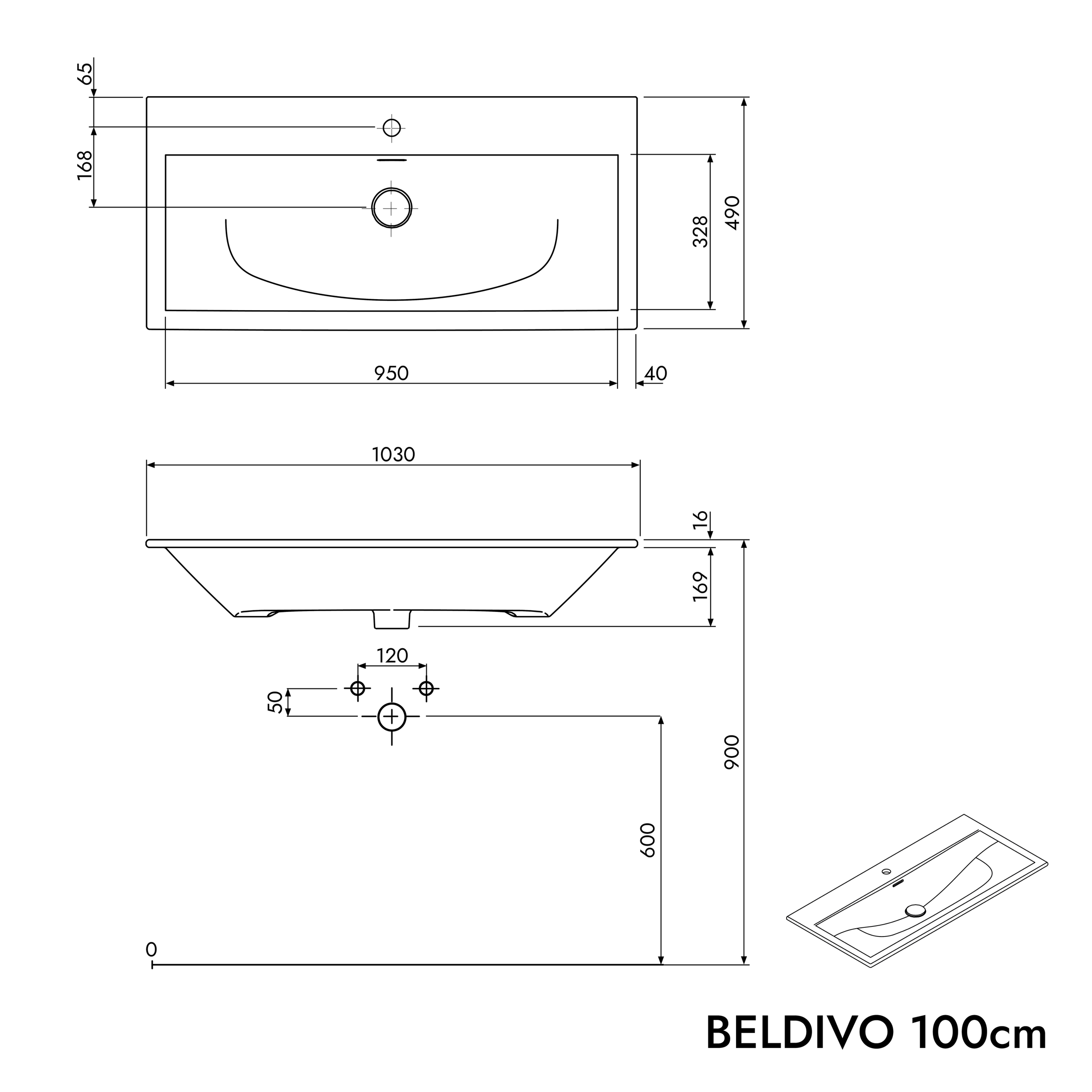 Badmøbel-sæt BELDIVO 100 cm med håndvask