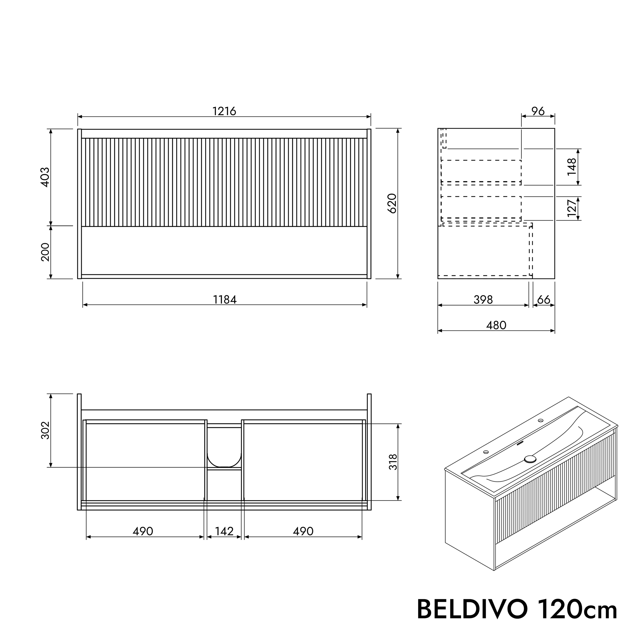 Bademøbel sæt BELDIVO 120 cm