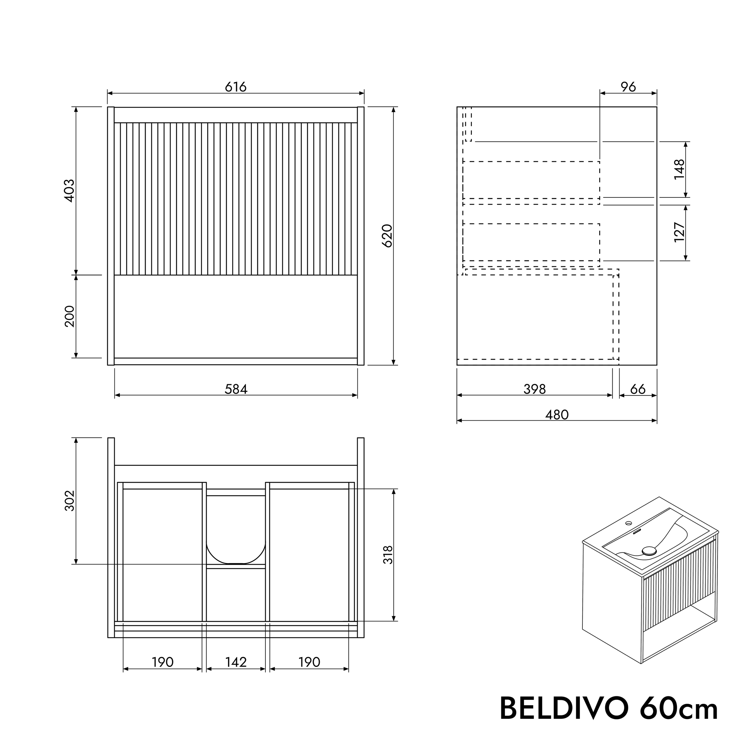 Badeværelsesmøbelsæt BELDIVO 60 cm med håndvask