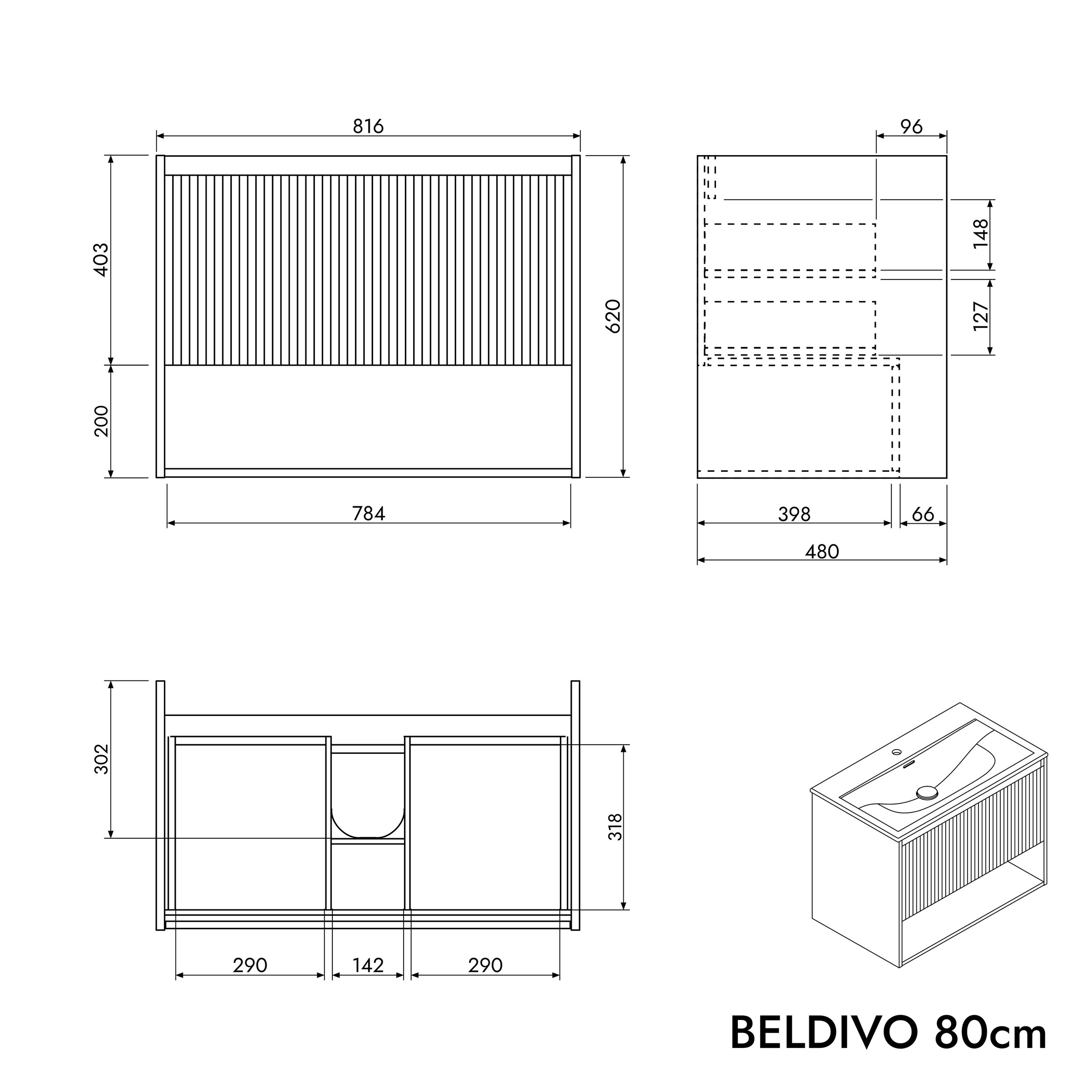Badeværelsesmøbelsæt BELDIVO 80 cm med håndvask