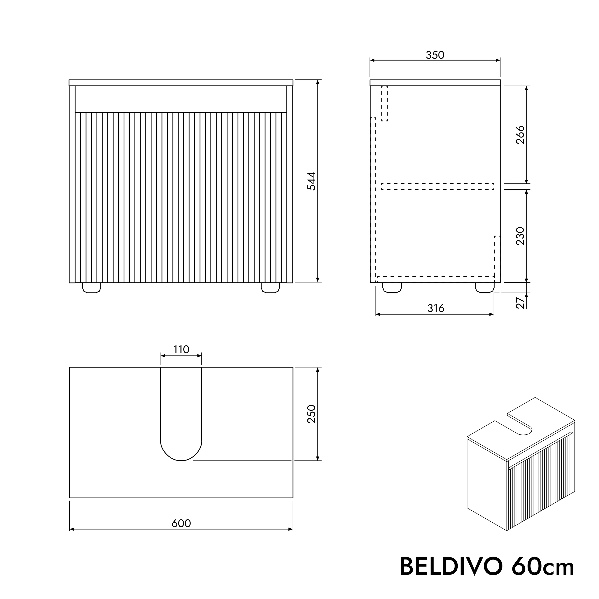 Gulvstående underskab BELDIVO 60 cm