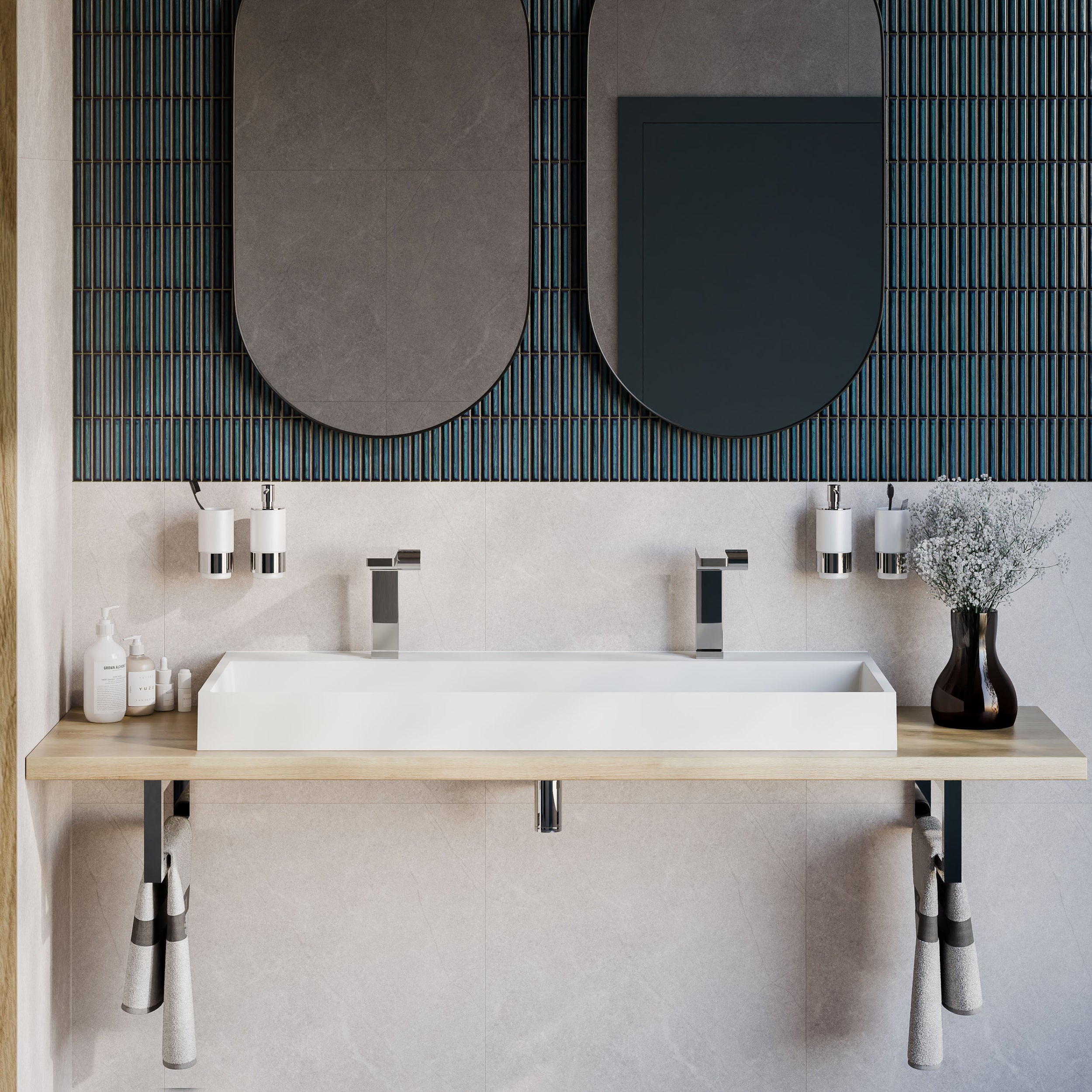 Væghåndvask/håndvask til topmontage BS6001 - hvid - 2 huller til armatur - bredde 120 cm