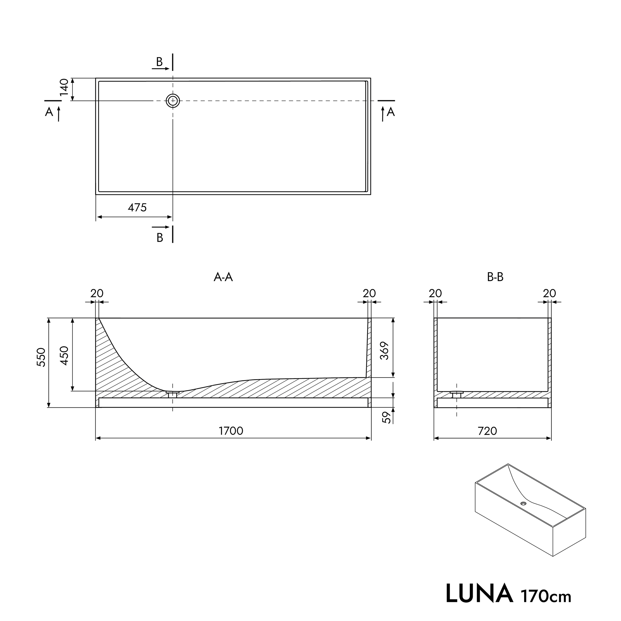 Freistehende Badewanne LUNA STONE