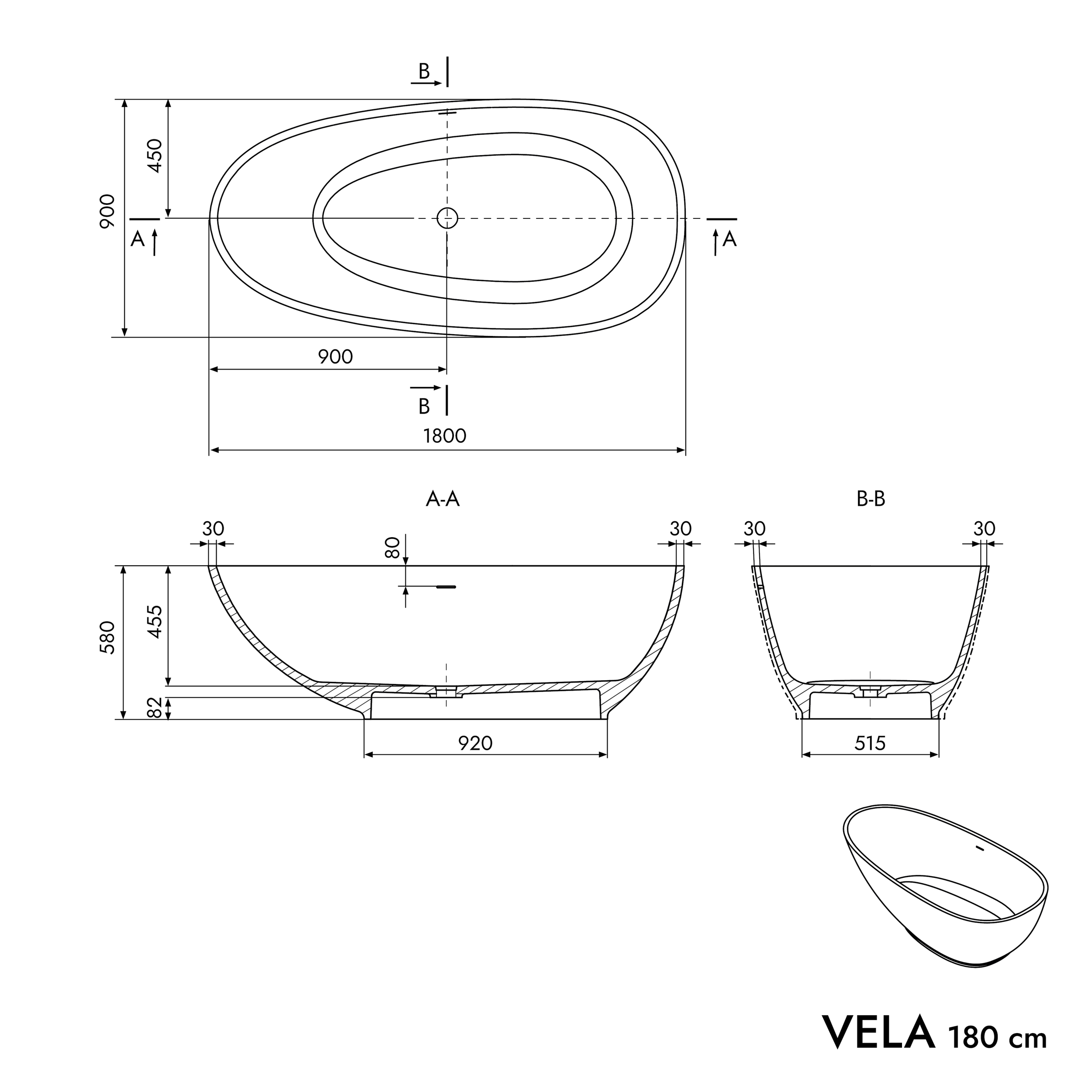 Freistehende Badewanne VELA STONE