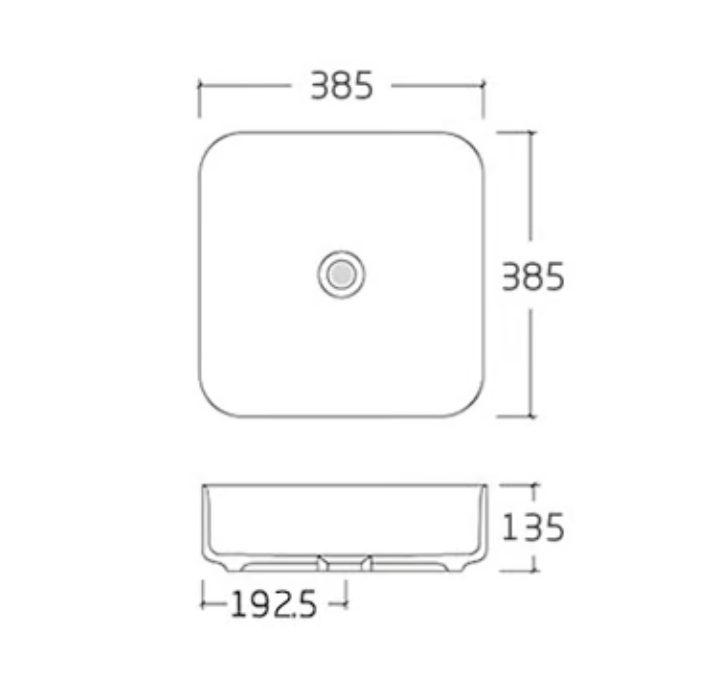 Bordhåndvask i sanitetskeramik KW6134 - 38,5 x 38,5 x 13,5 cm - farve som tilkøb