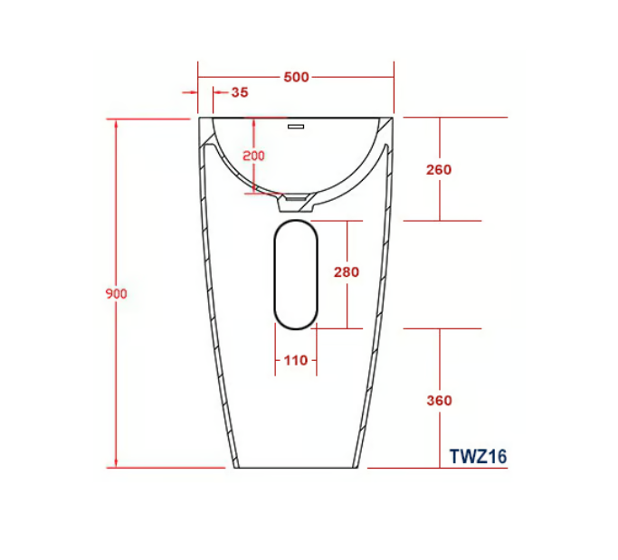 Søjlevask TWZ16 i massiv sten (Solid Stone) - 50x50x90 cm