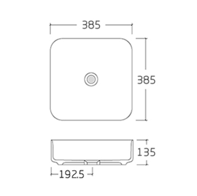 Bordhåndvask i sanitetskeramik KW6134 - 38,5 x 38,5 x 13,5 cm - farve som tilkøb