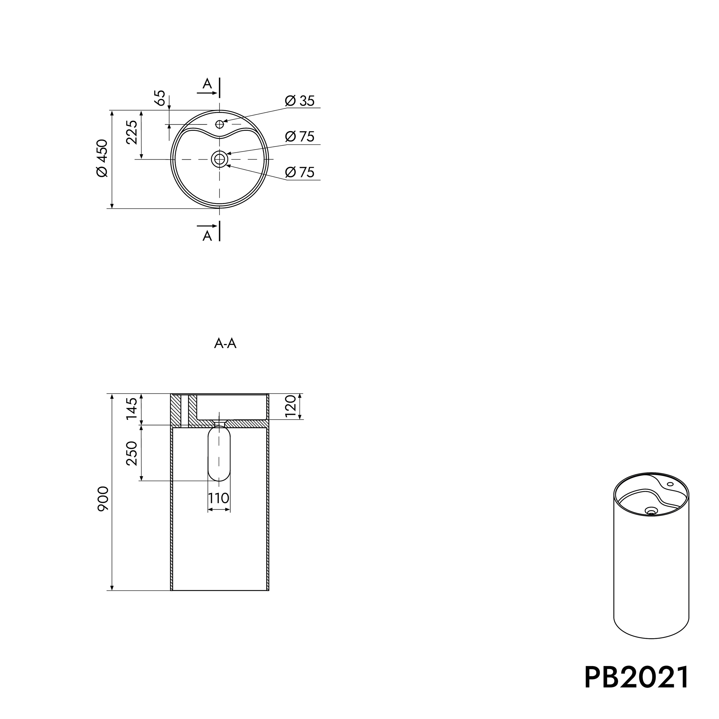 Fritstående håndvask PB2021