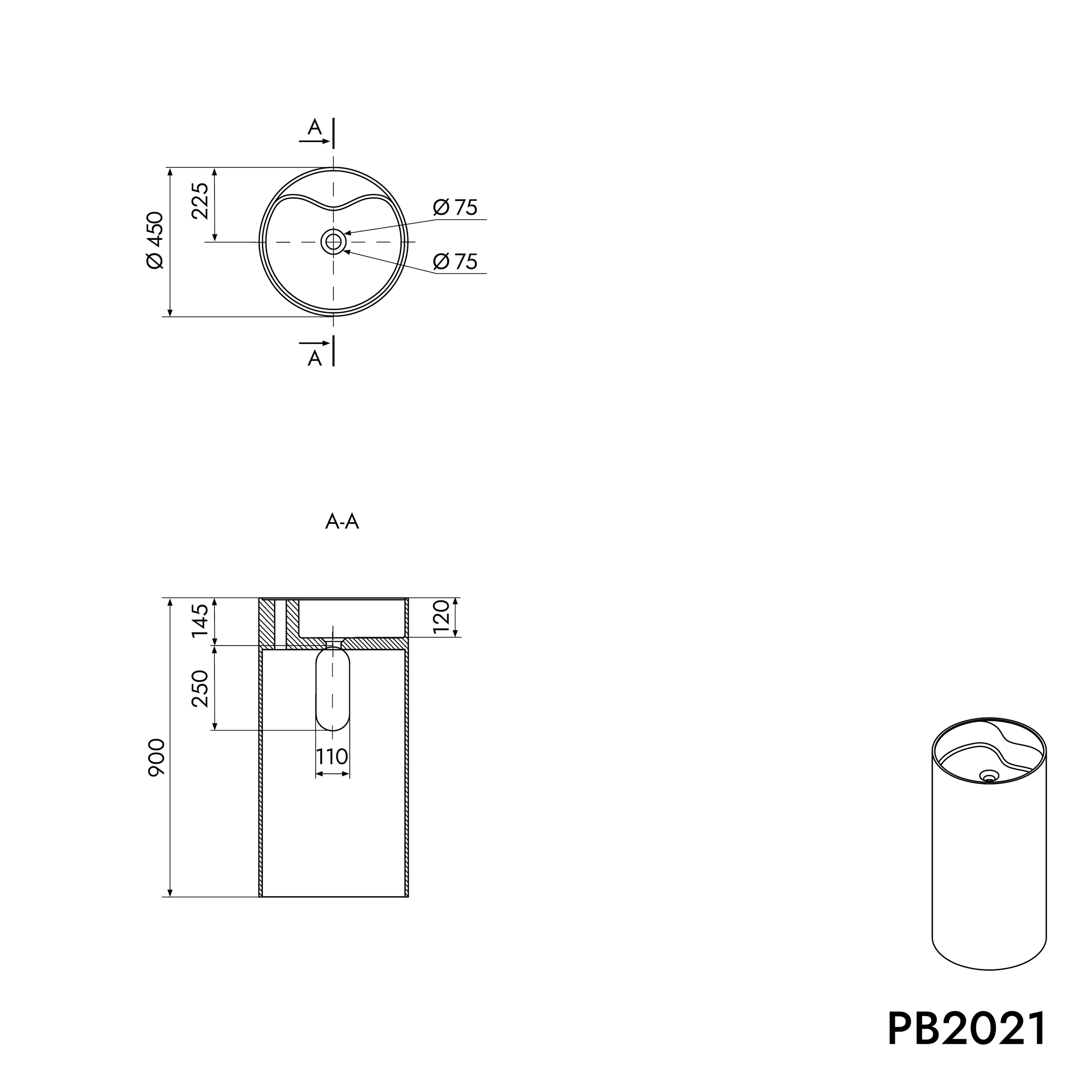 Fritstående håndvask PB2021