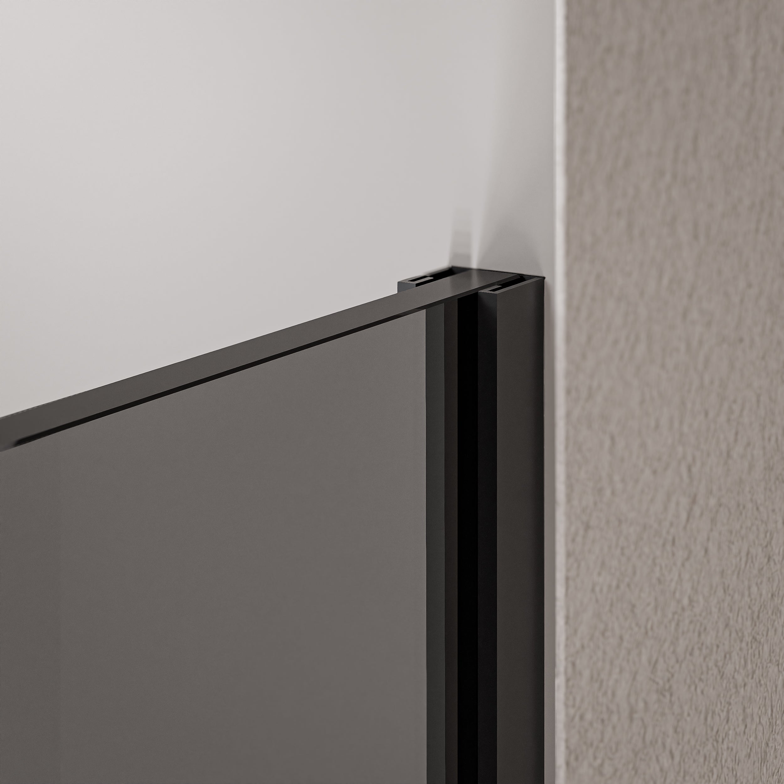 Walk-in Bruseafskærmning 10 mm nanogråt glas EX102 - 1 glasvæg rustfri stålprofil matsort - bredde kan vælges
