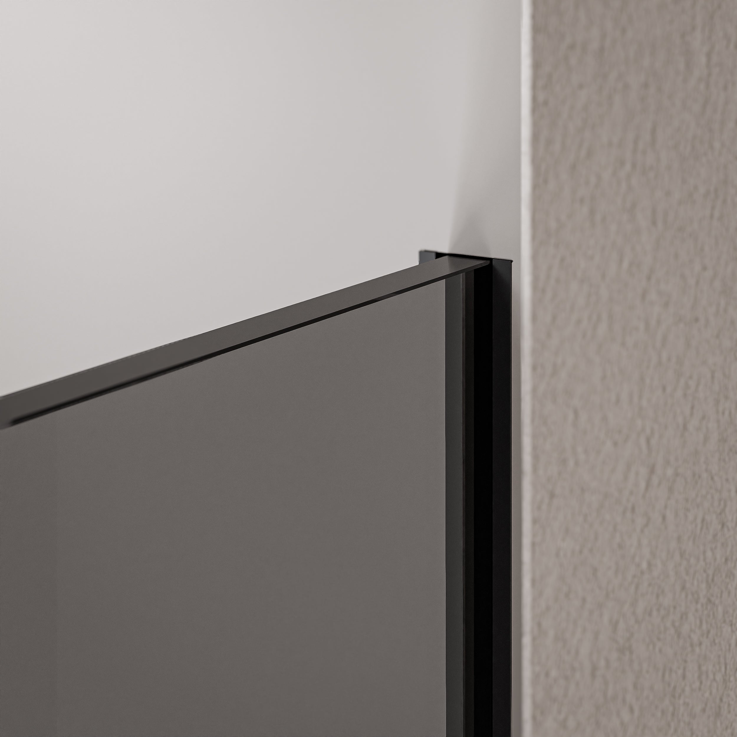 Walk-in Bruseafskærmning 10 mm nanogråt glas EX102 - 1 glasvæg rustfri stålprofil matsort - bredde kan vælges