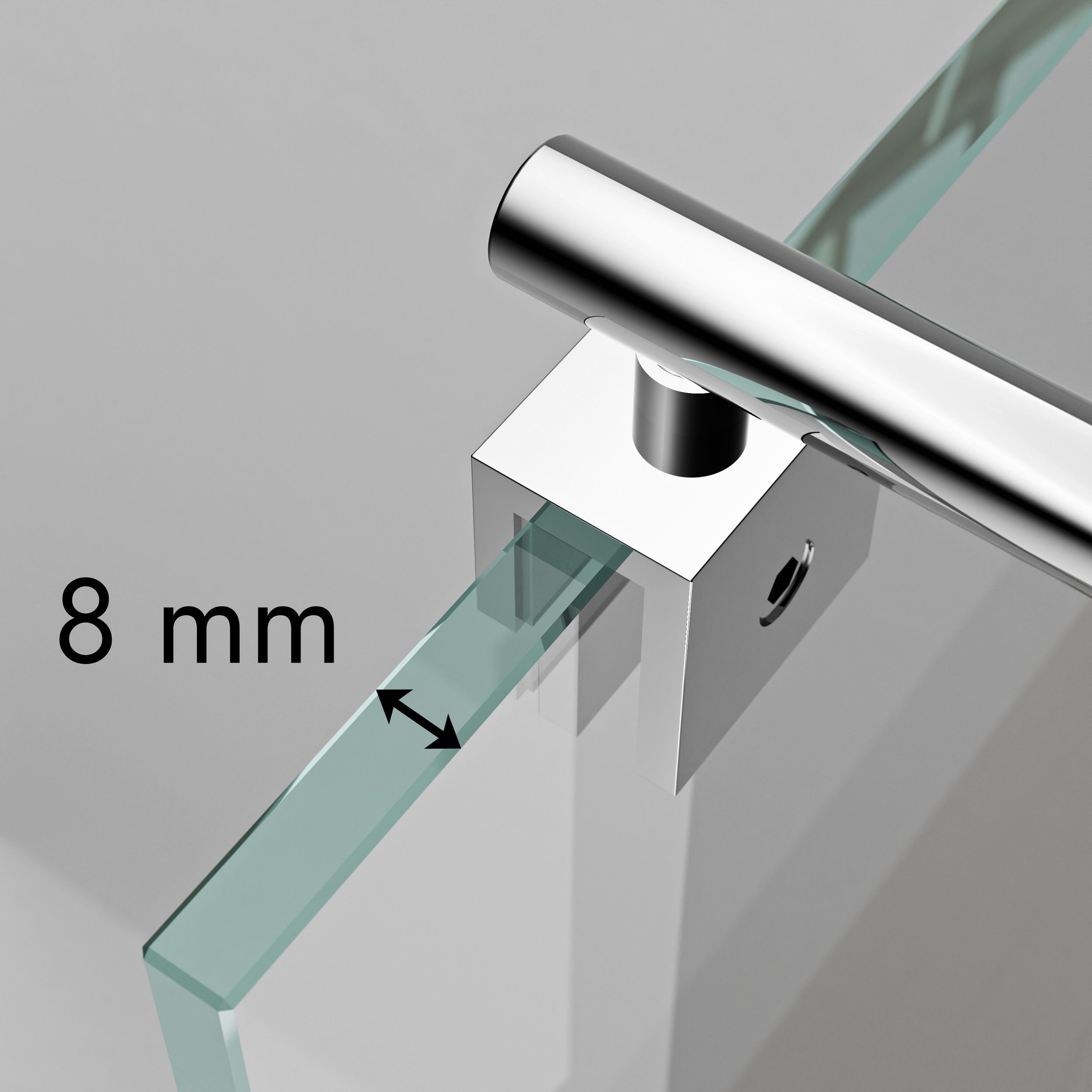 Brusebadsvæg af glas med sidemontering af 8 mm transparent glas EX101, forskellige størrelser