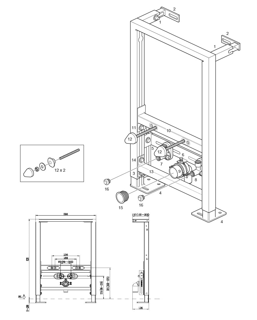 Bernstein bidet for vægelement monteringselement G30013A