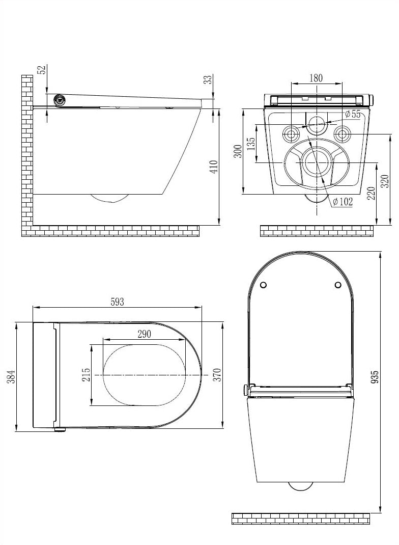 Douchetoilet PREMIUM 1102 Sort Mat

