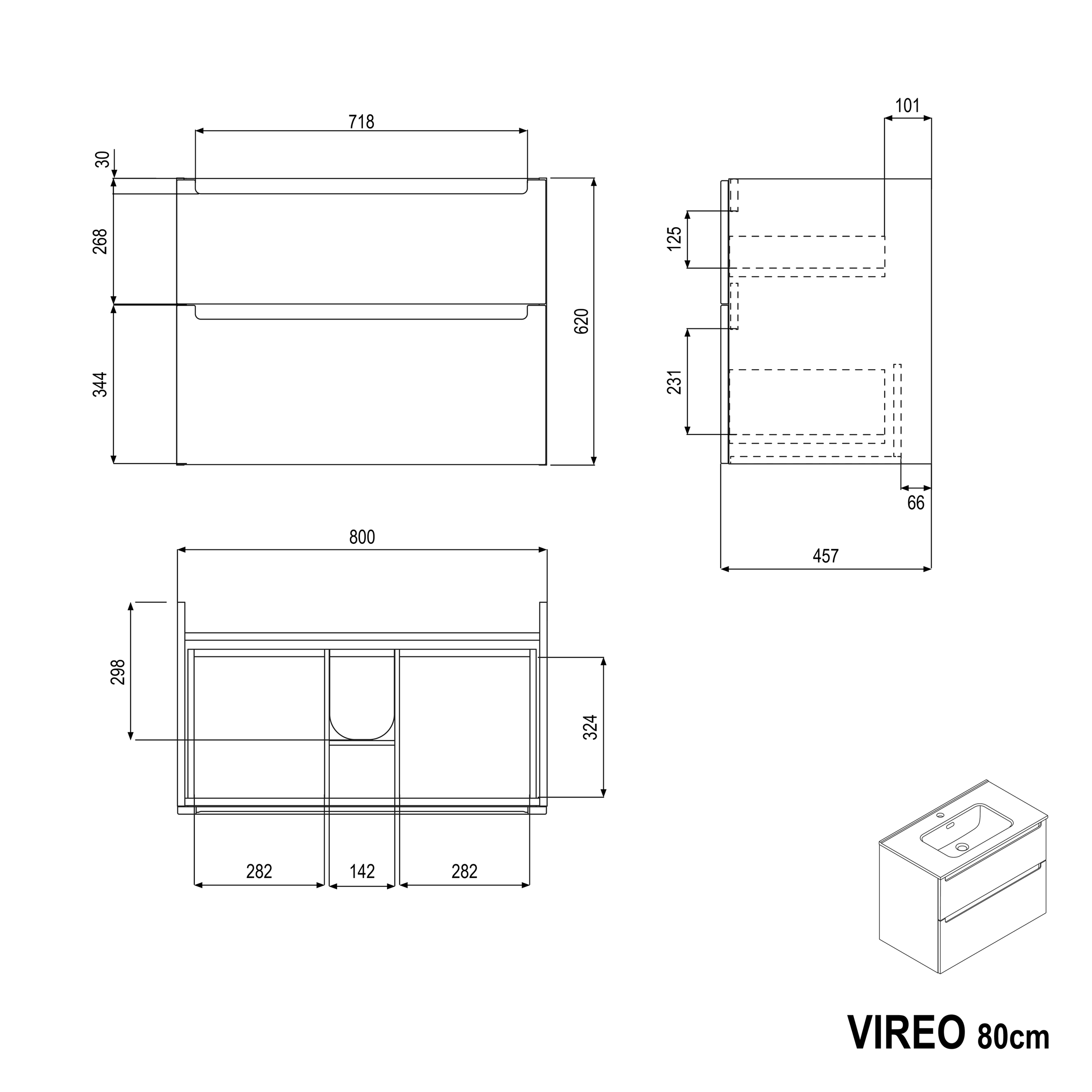 VIREO 80 cm underskab