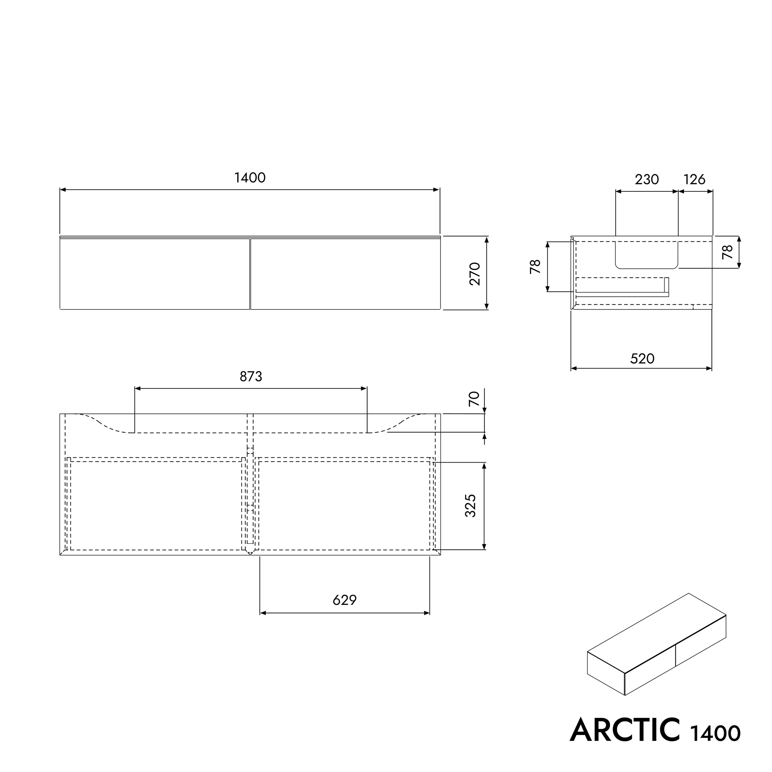 Vanity unit ARCTIC 1400 White Softtouch til bordvask