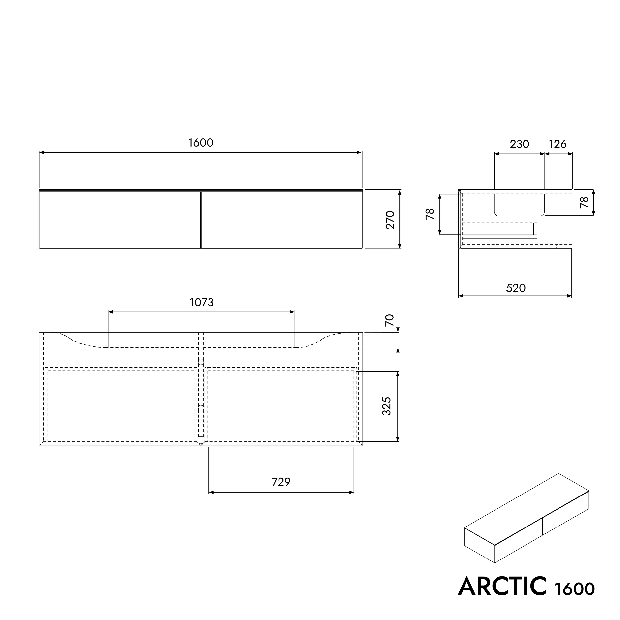 Vanity unit ARCTIC 1600 White Softtouch til bordvask