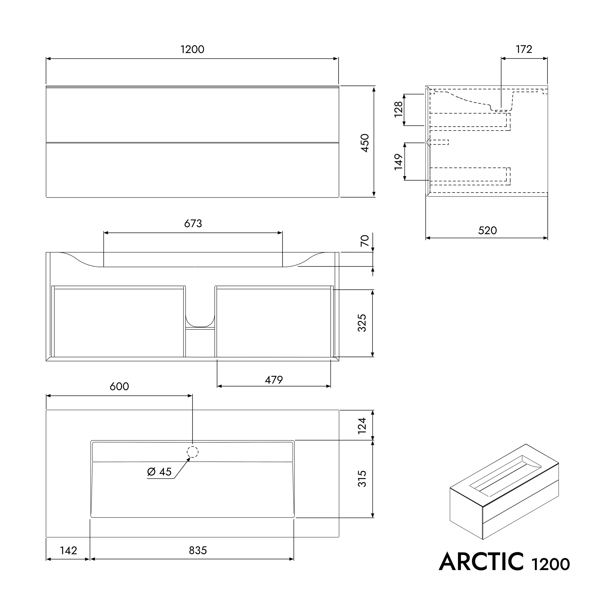Underskab til håndvask ARCTIC 1200