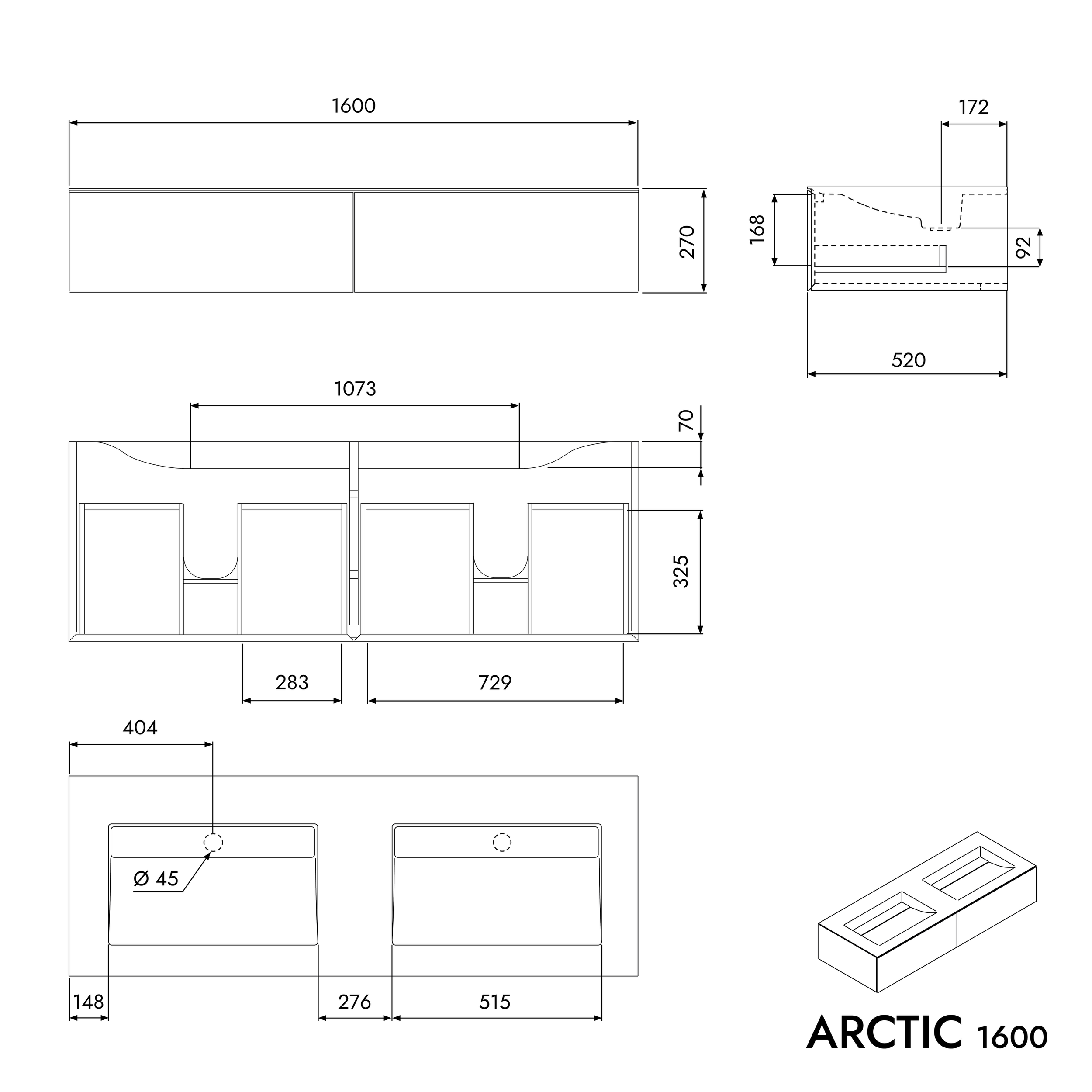 Underskab til håndvask ARCTIC 1600