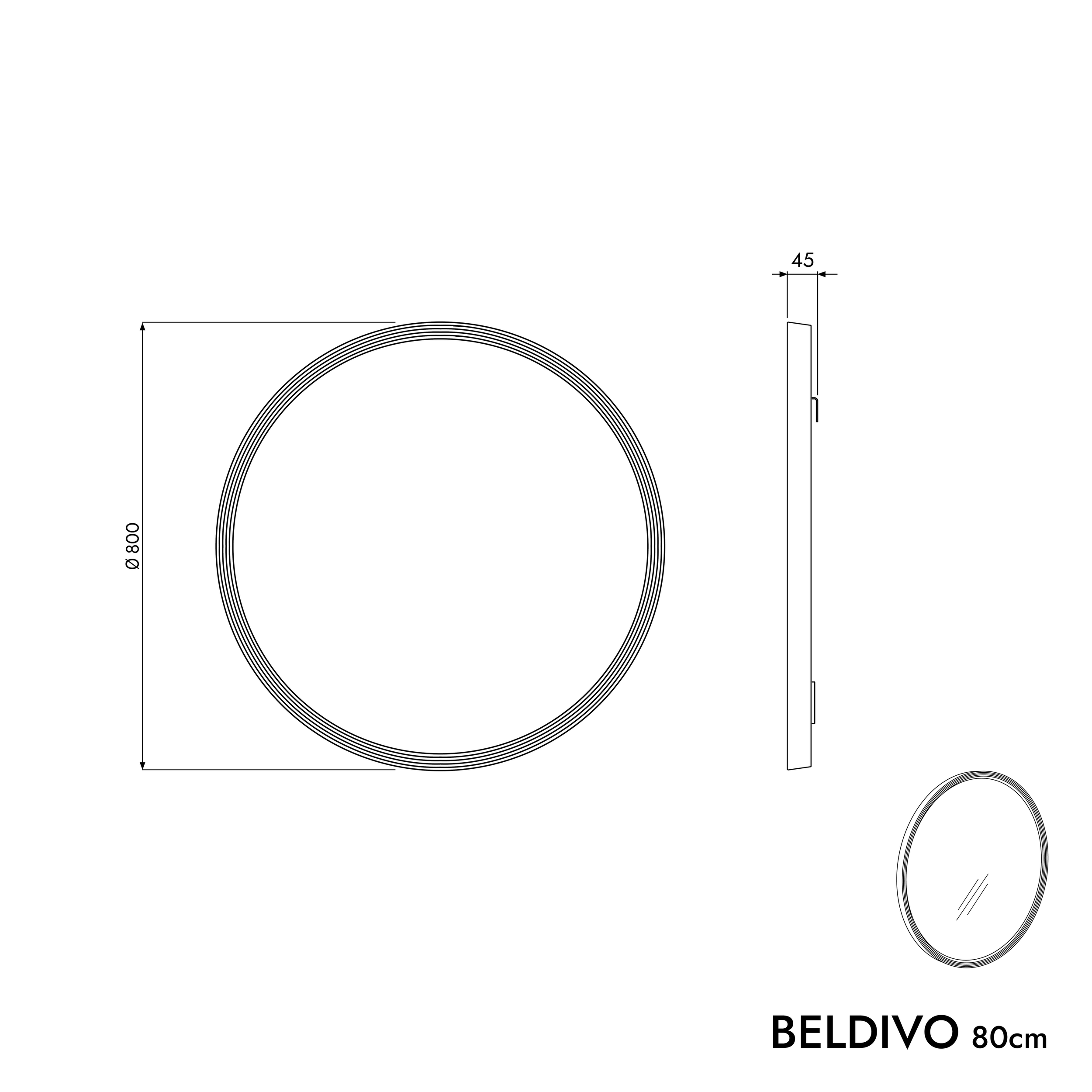 LED-badeværelsesspejl BELDIVO rund - 80 cm