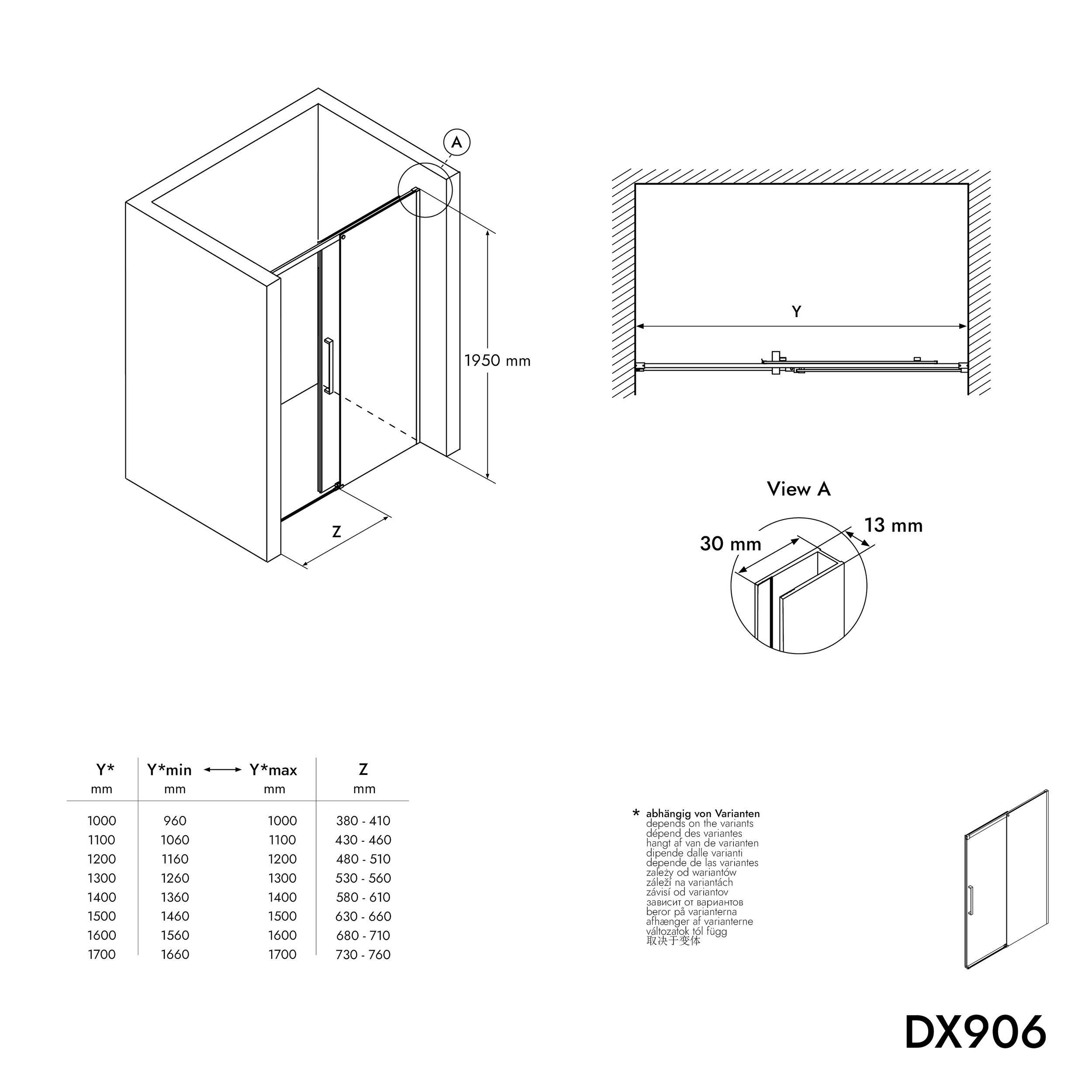 Indbygningsbruser med skydedør Soft-Close DX906 FLEX