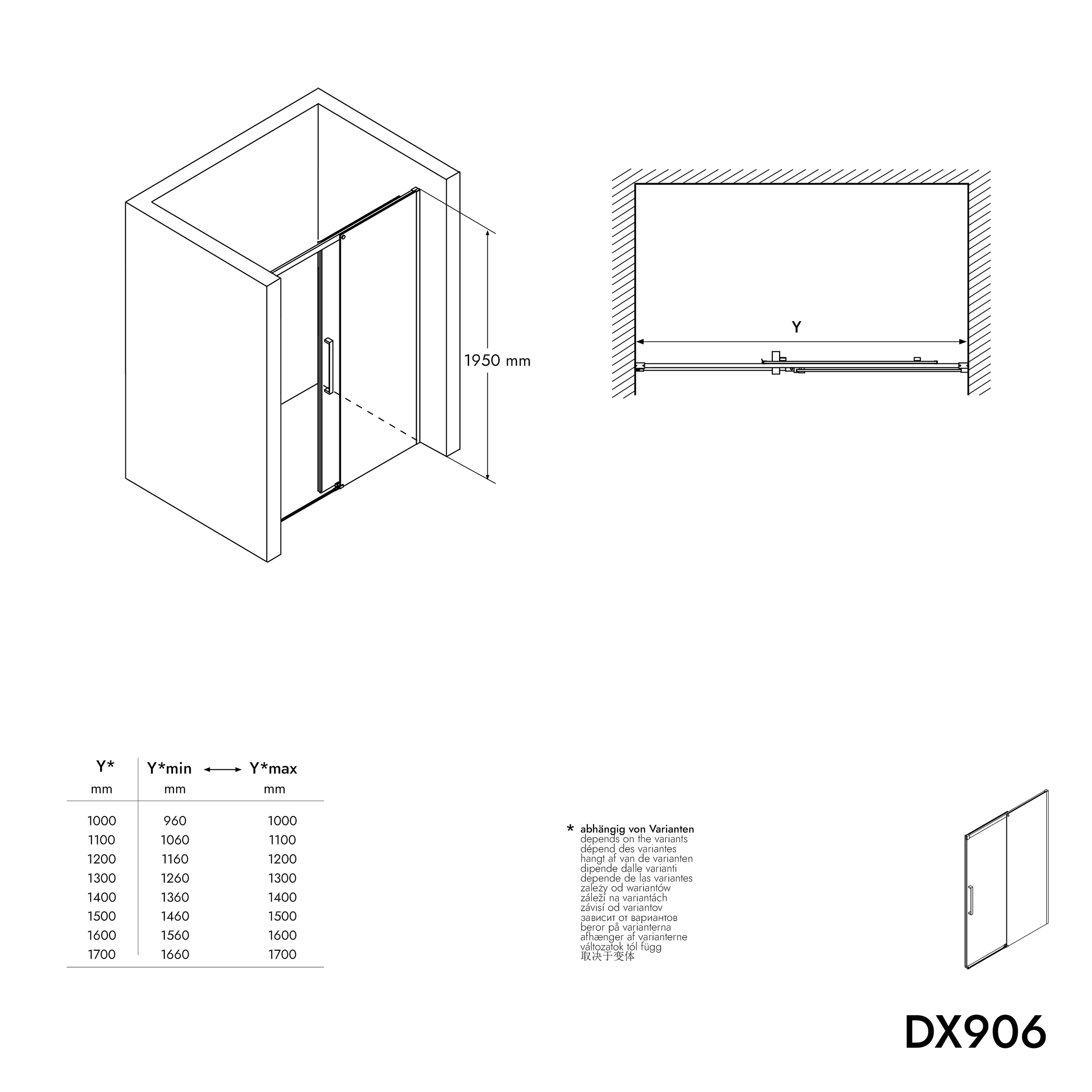 Indbygningsbruser med skydedør Soft-Close DX906 FLEX