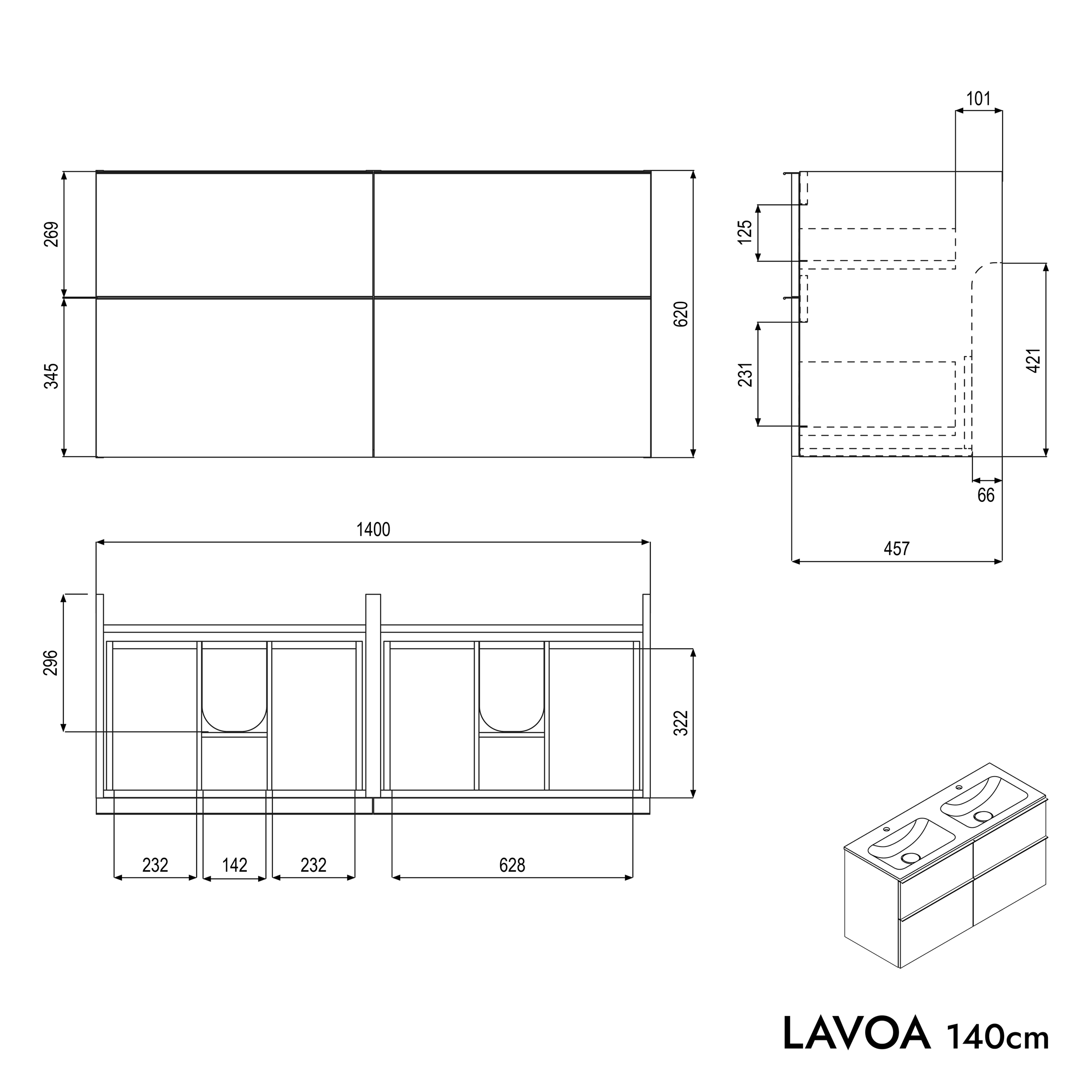 Vaskeskab LAVOA 140 cm