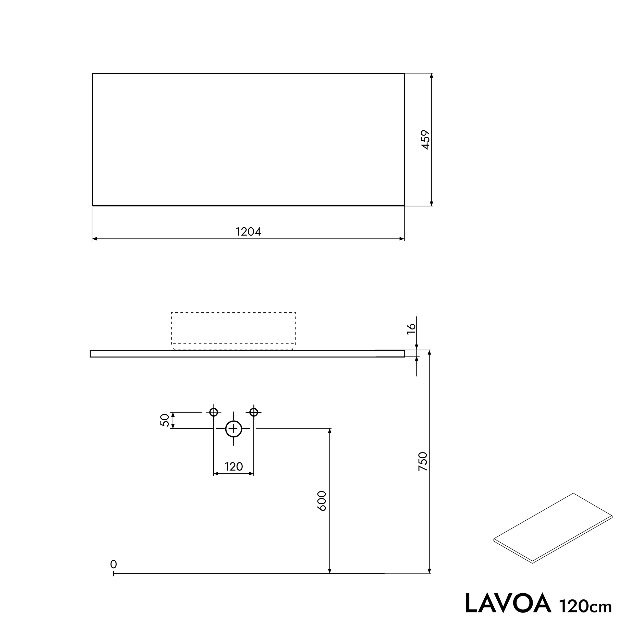 Badeværelsesmøbel underskab LAVOA 120 cm