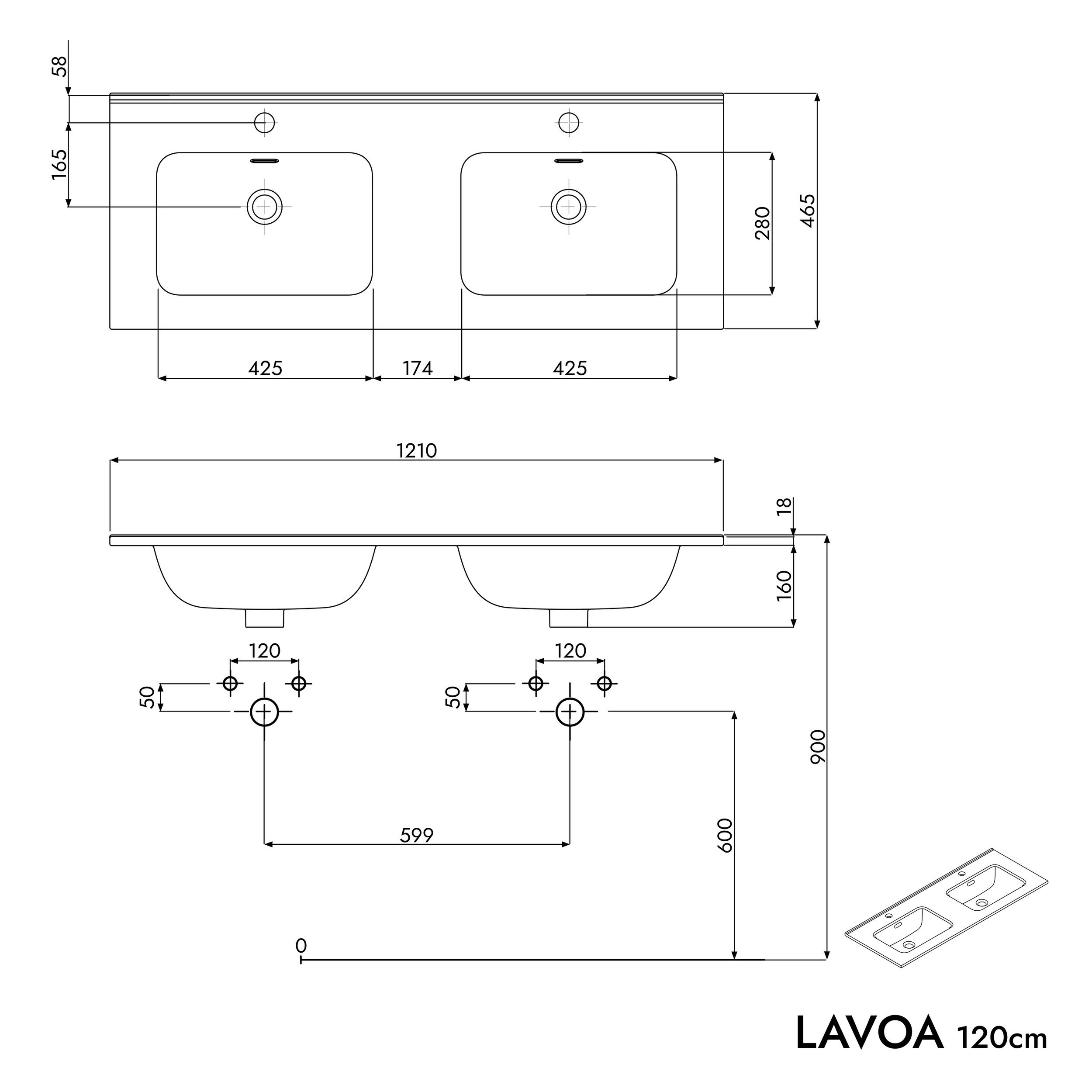 Waschtischunterschrank LAVOA 120 cm