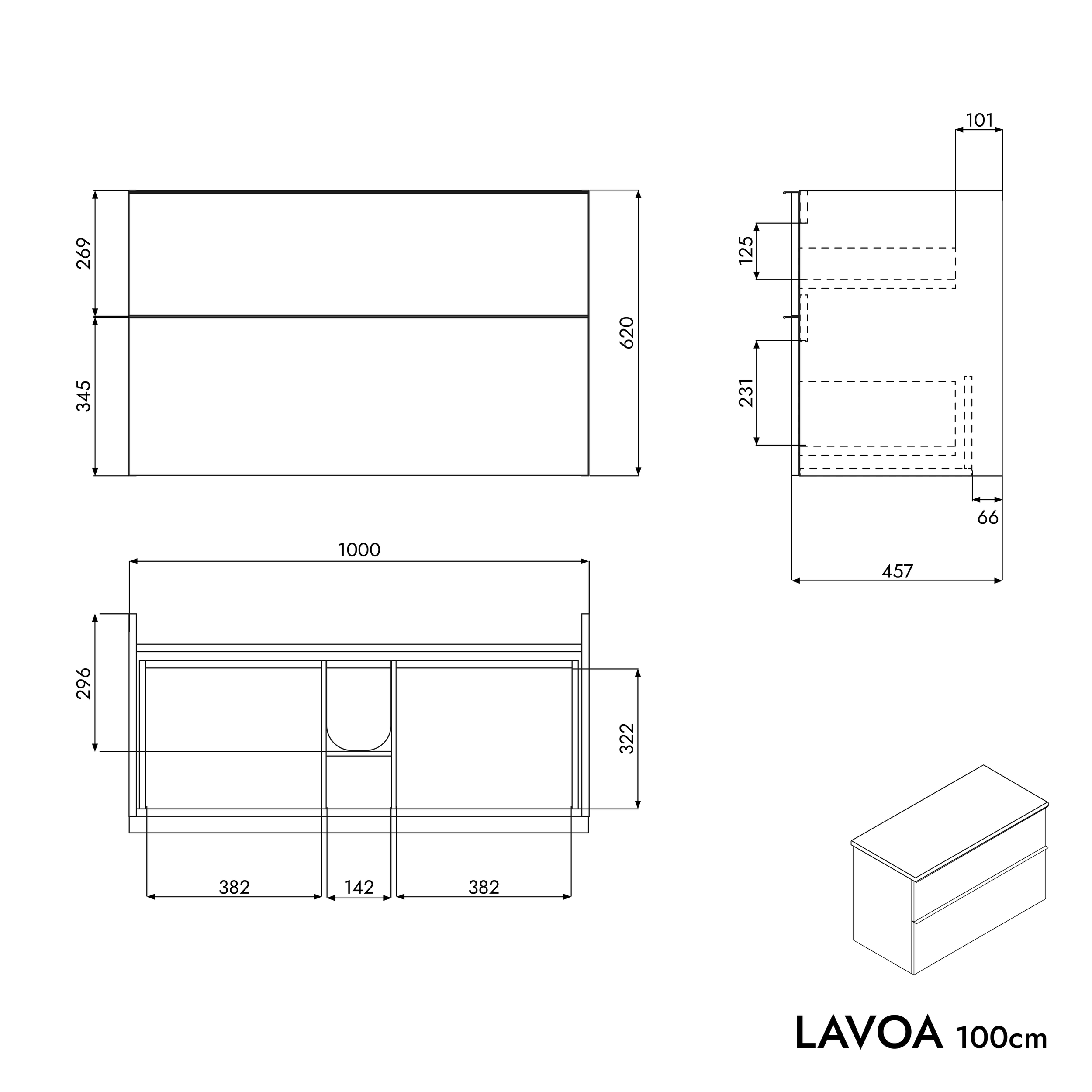 Badeværelsesmøbel underskab LAVOA 100 cm