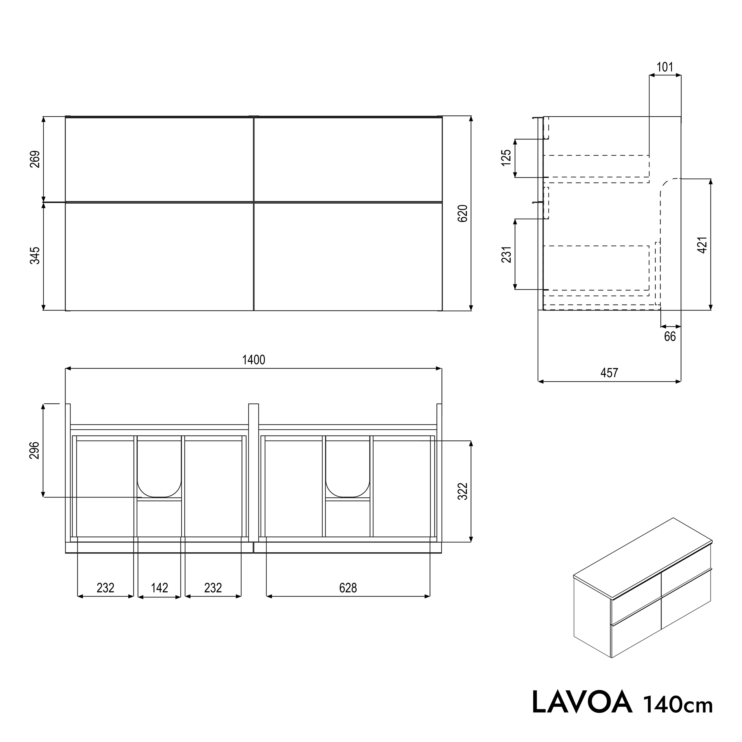 Badeværelsesmøbler underskab LAVOA 140 cm