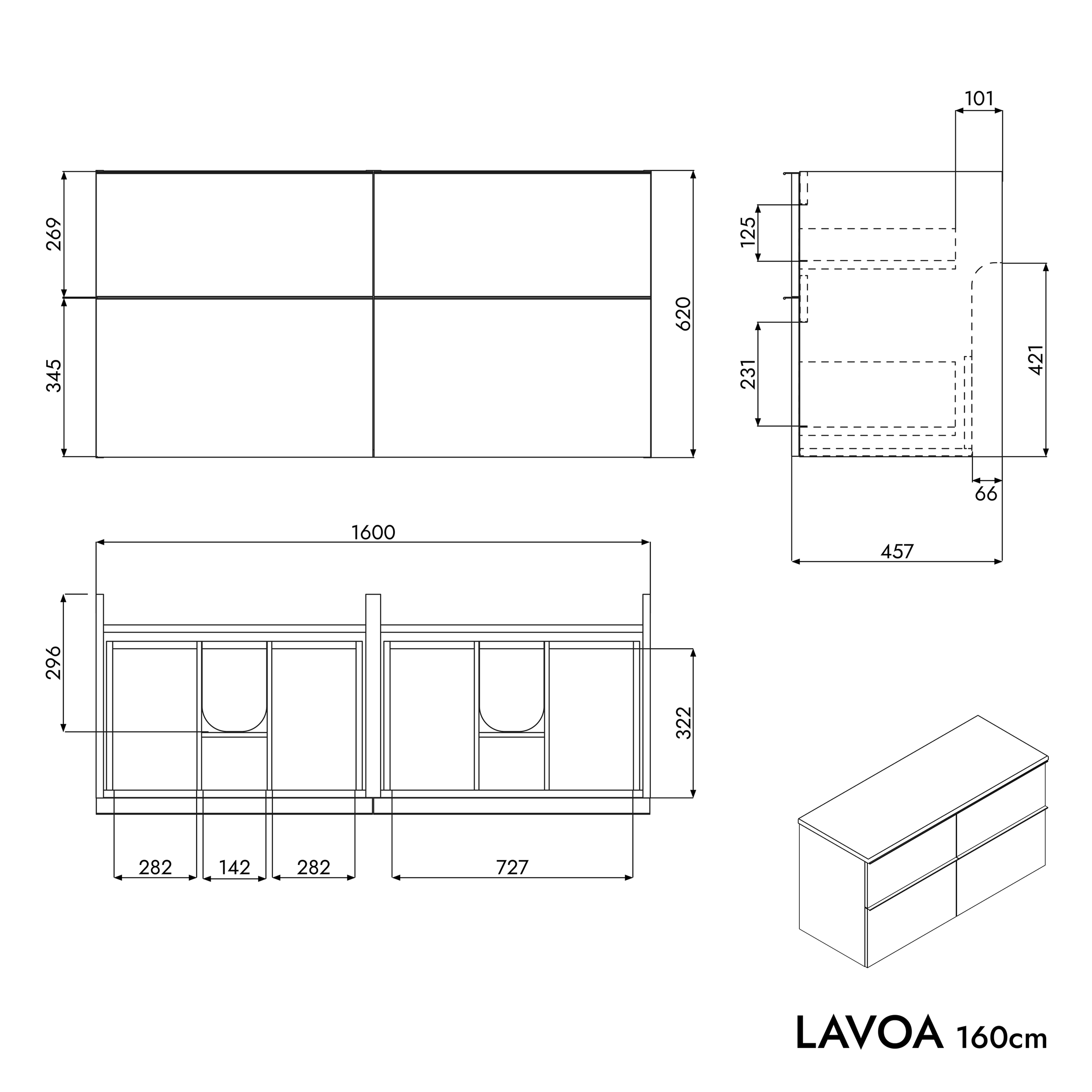 Badeværelsesmøbler underskab LAVOA 160 cm
