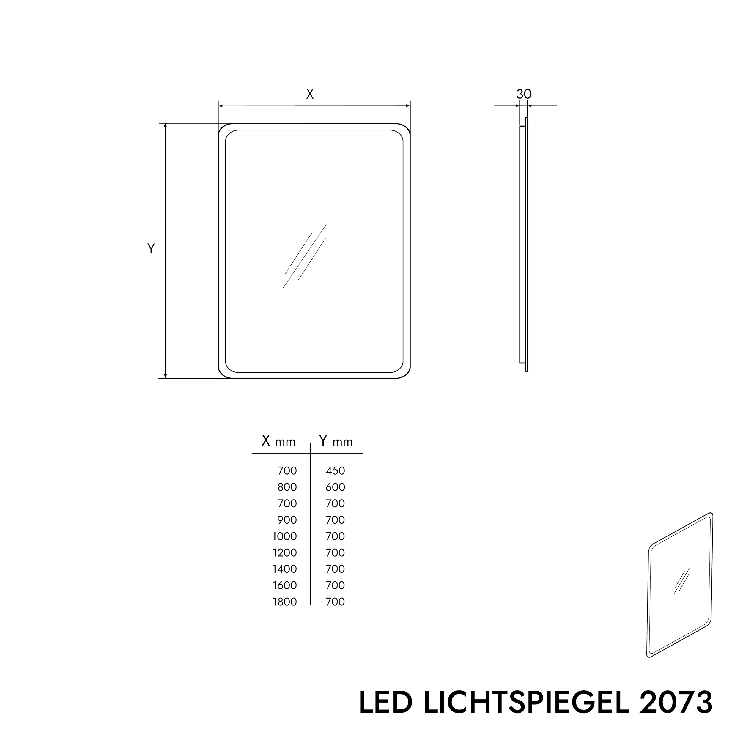 LED-belyst spejl badeværelsesspejl 2073