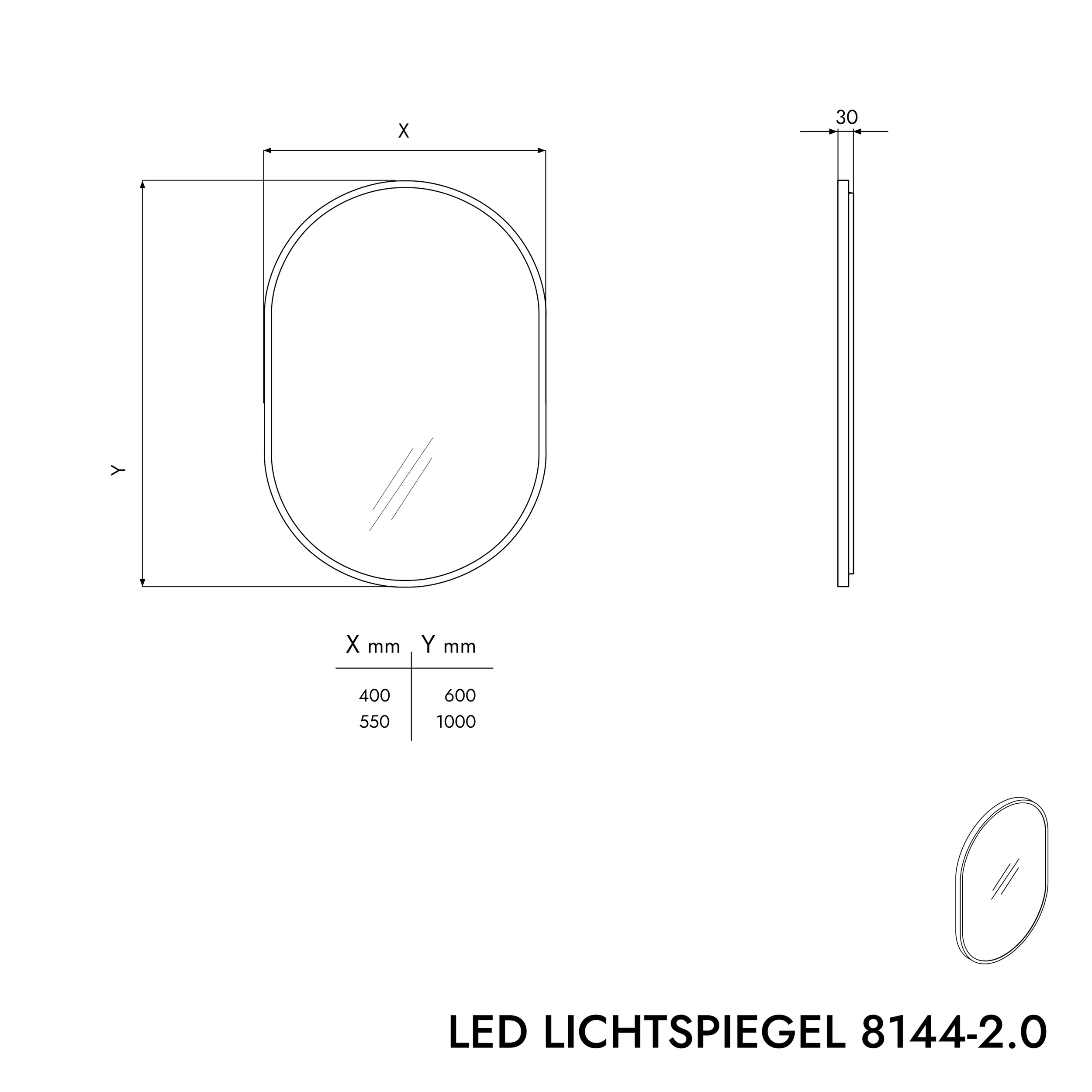 LED-belyst spejl 8144-2.0 Oval